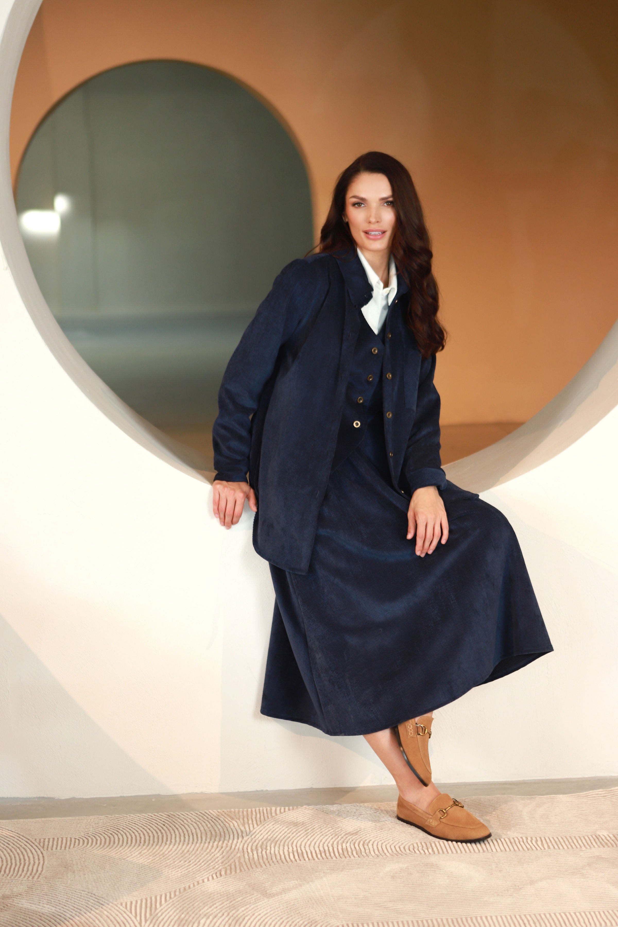 Ilgas velveto sijonas „KRISTALAS“ tamsiai mėlyna