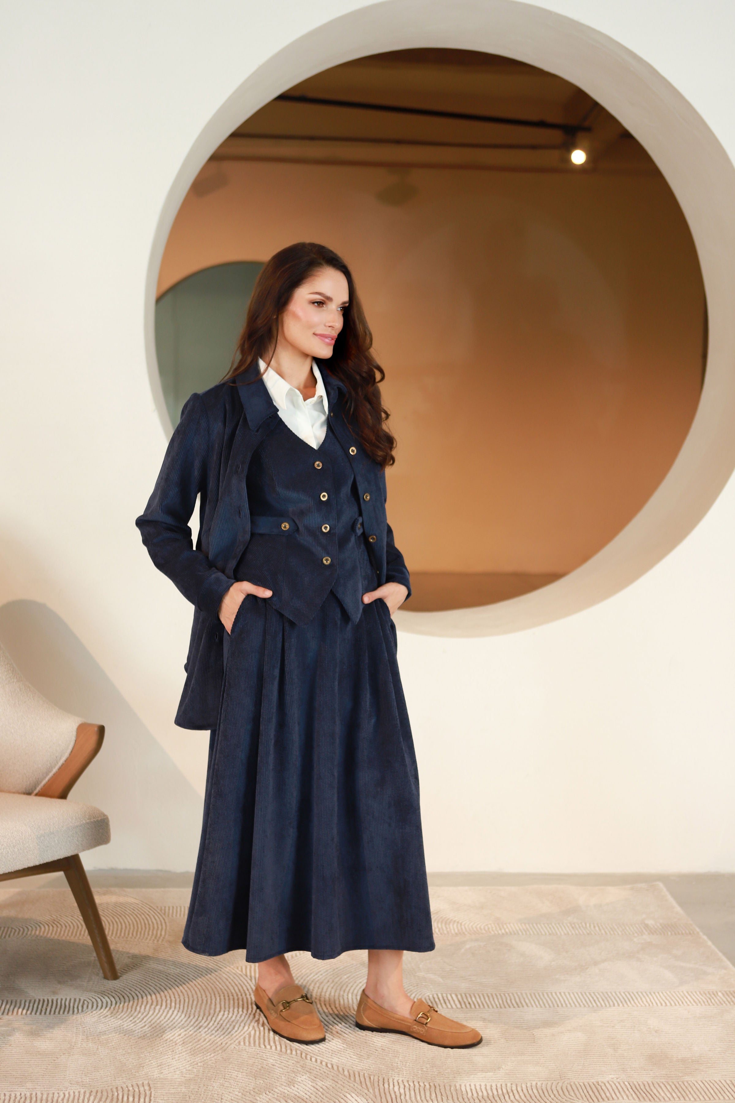 Velveto marškiniai–švarkelis „GINTARAS“ tamsiai mėlyna