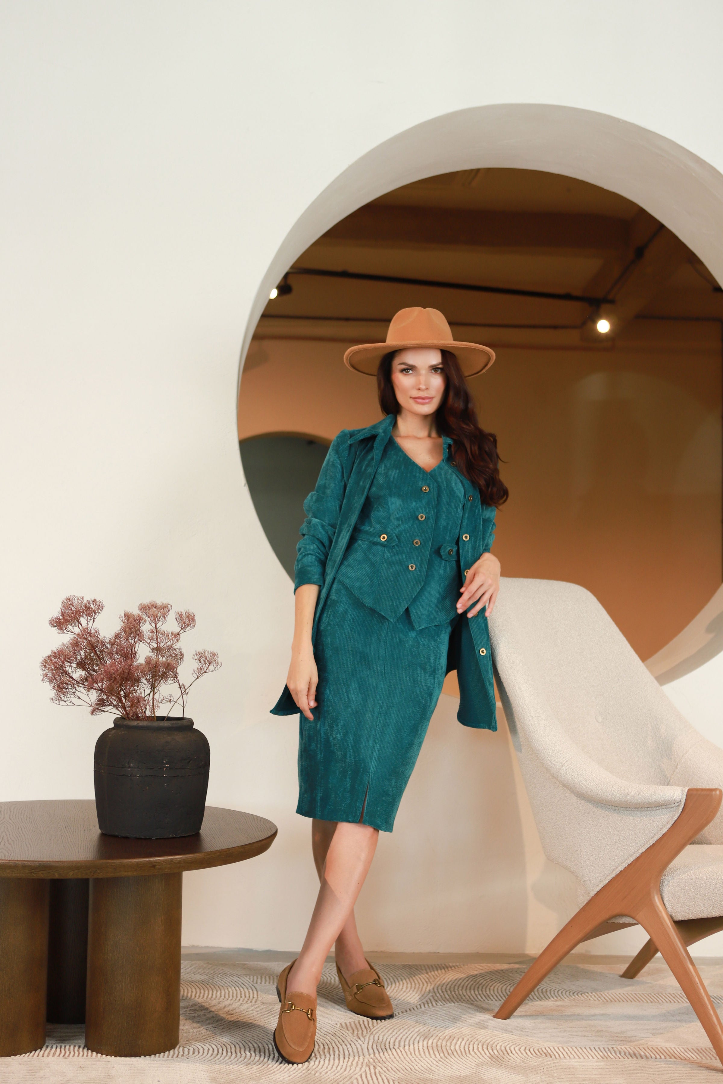 Trumpas velveto sijonas „OPALAS“ turkio žalia