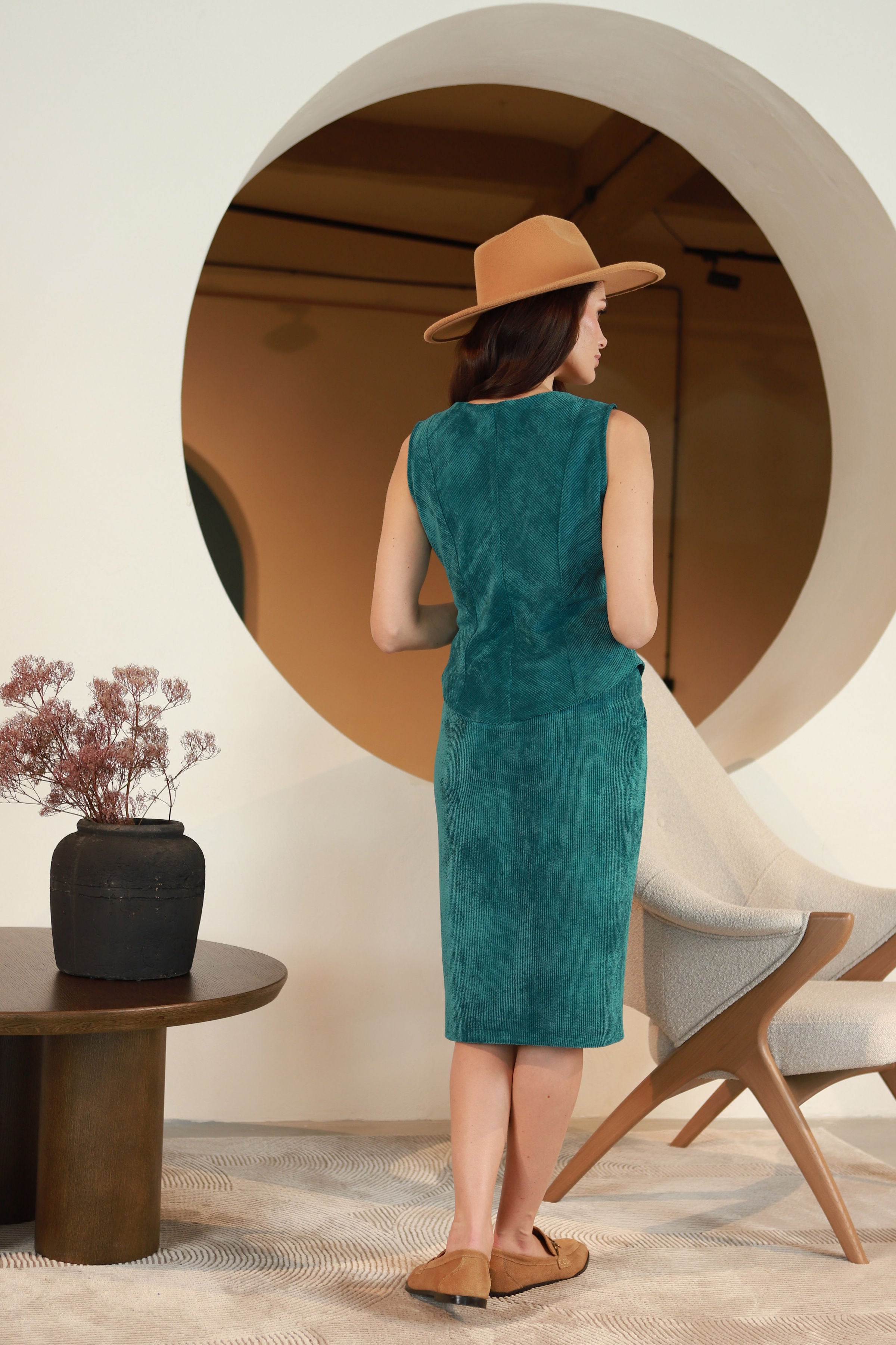 Trumpas velveto sijonas „OPALAS“ turkio žalia