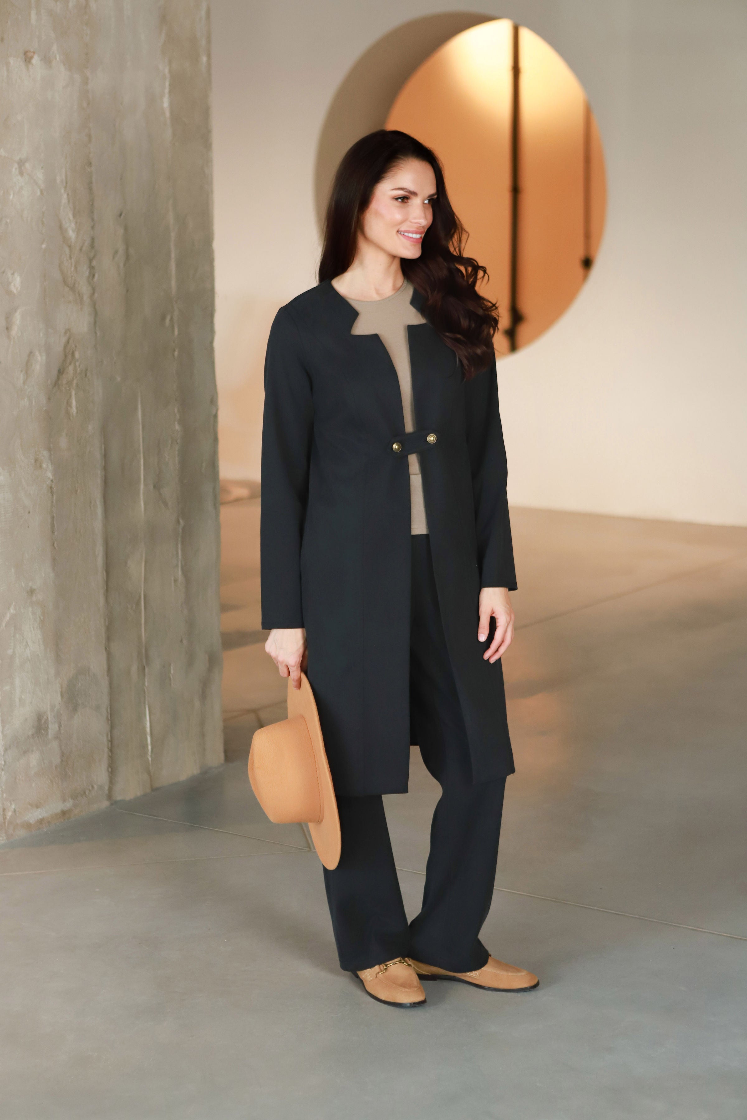 Ilgas, unikalus švarkas „PLATINA“ dūminio grafito pilka