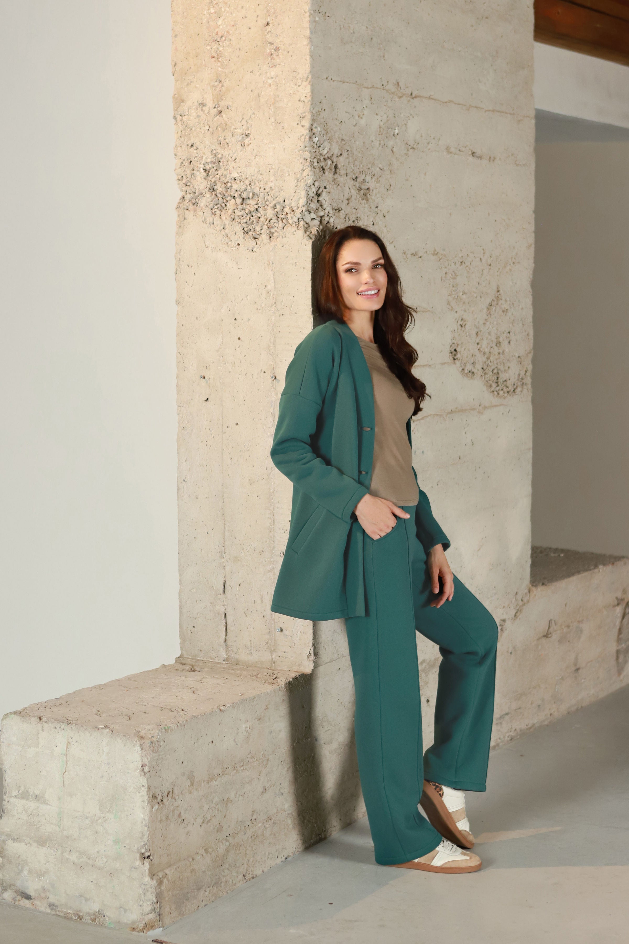 Medvilnės su pūkeliu švarkelis „KARDAMONAS“ vandenyno t. žalia