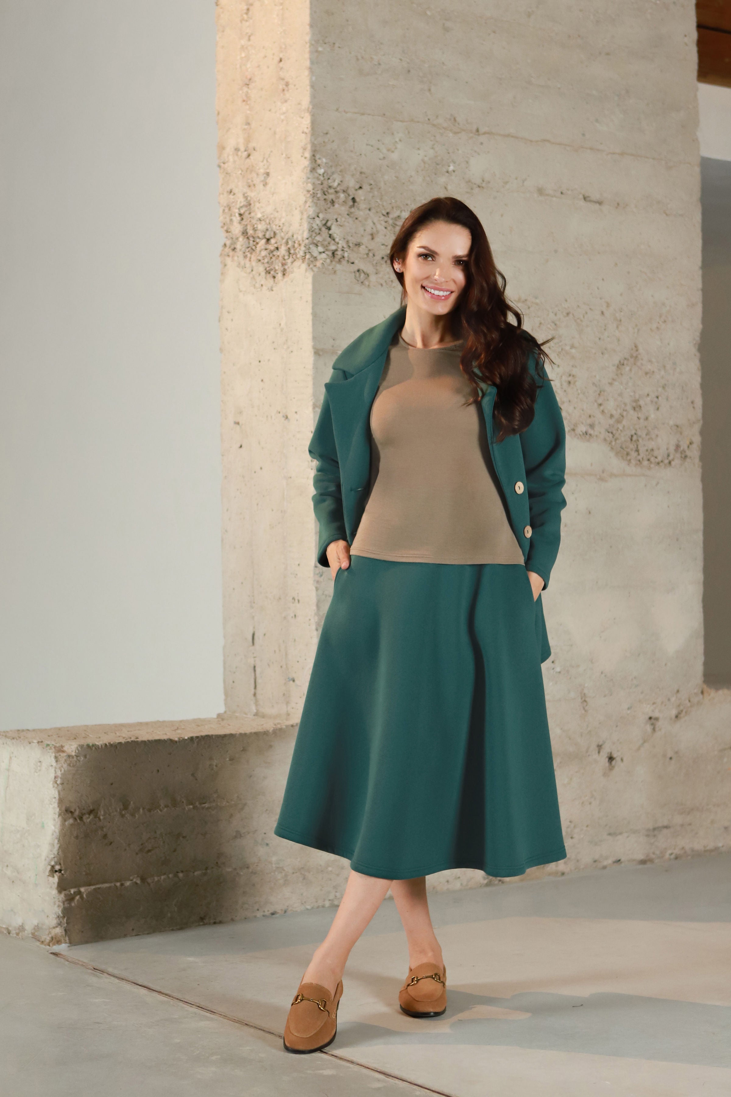 Medvilnės su pūkeliu klasikinis švarkelis „KUMINAS“ vandenyno t. žalia