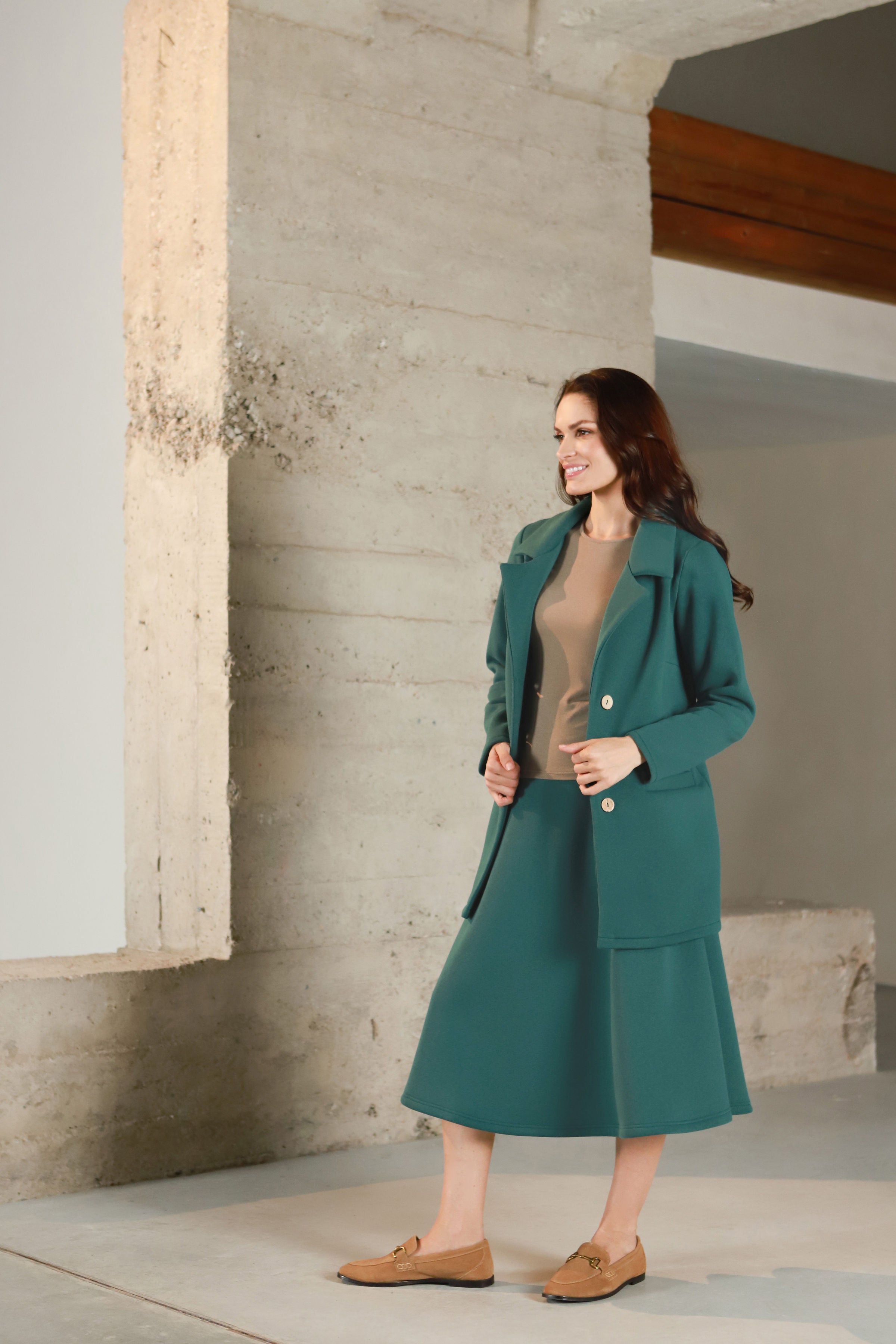 Medvilnės su pūkeliu klasikinis švarkelis „KUMINAS“ vandenyno t. žalia