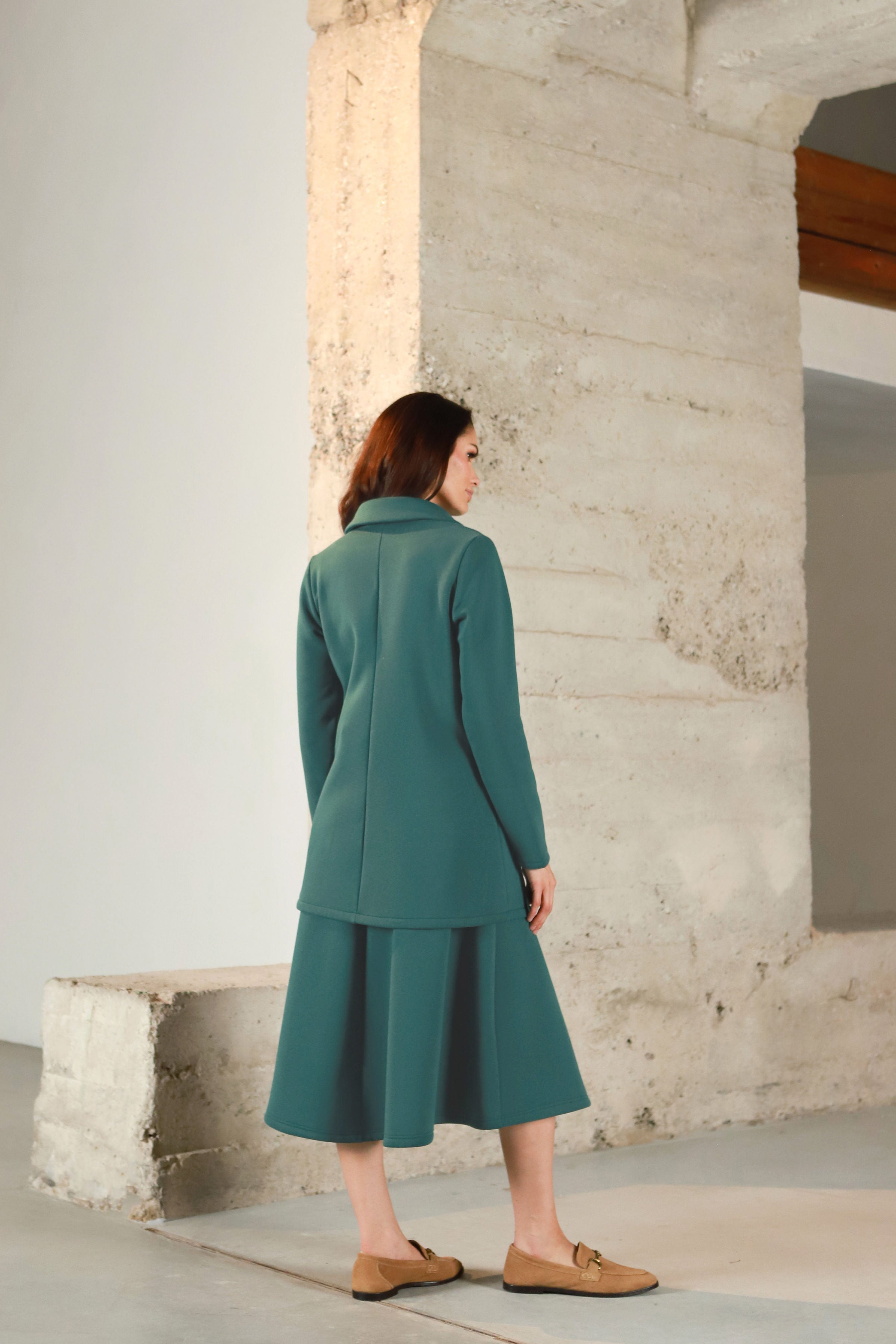 Medvilnės su pūkeliu klasikinis švarkelis „KUMINAS“ vandenyno t. žalia