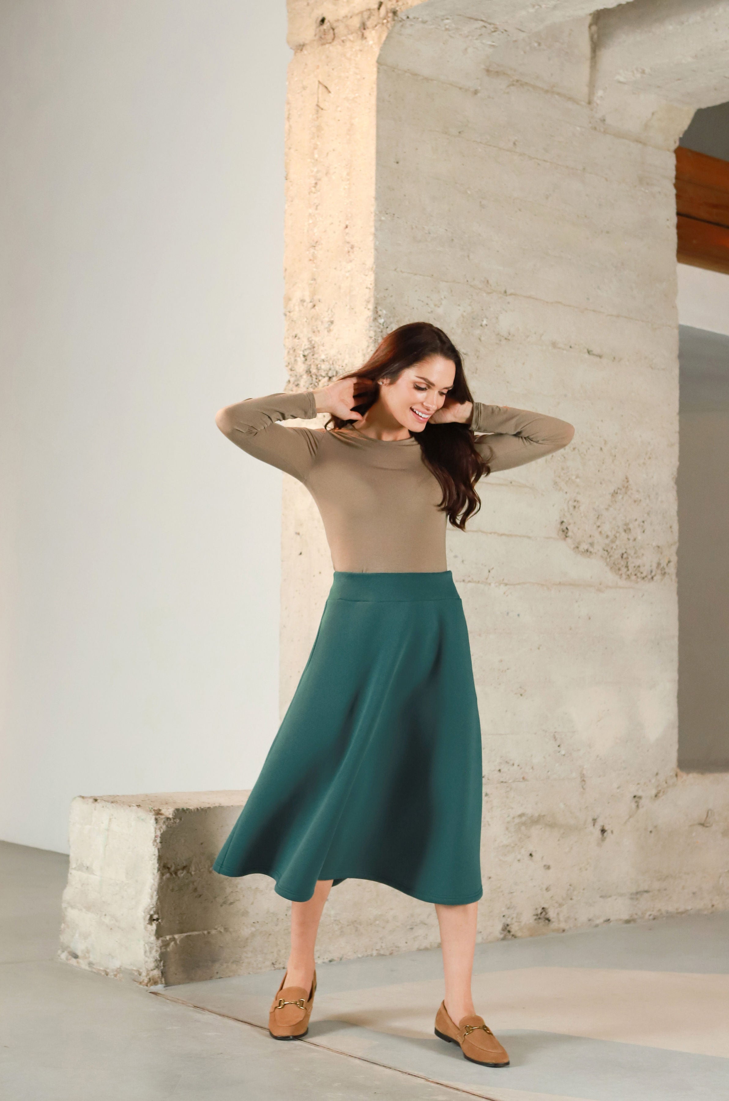 Medvilnės su pūkeliu sijonas „ANISAS“ vandenyno t. žalia