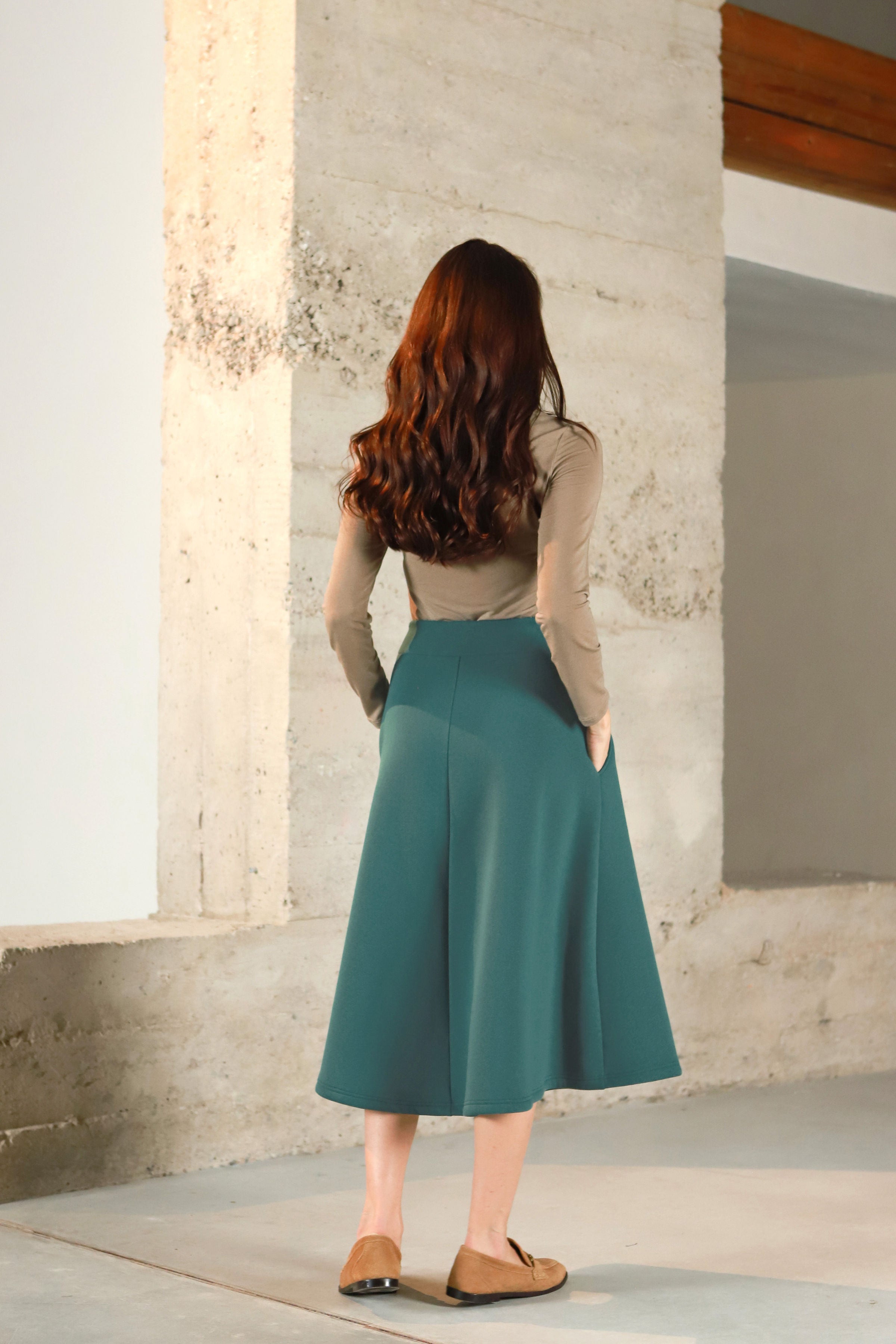 Medvilnės su pūkeliu sijonas „ANISAS“ vandenyno t. žalia