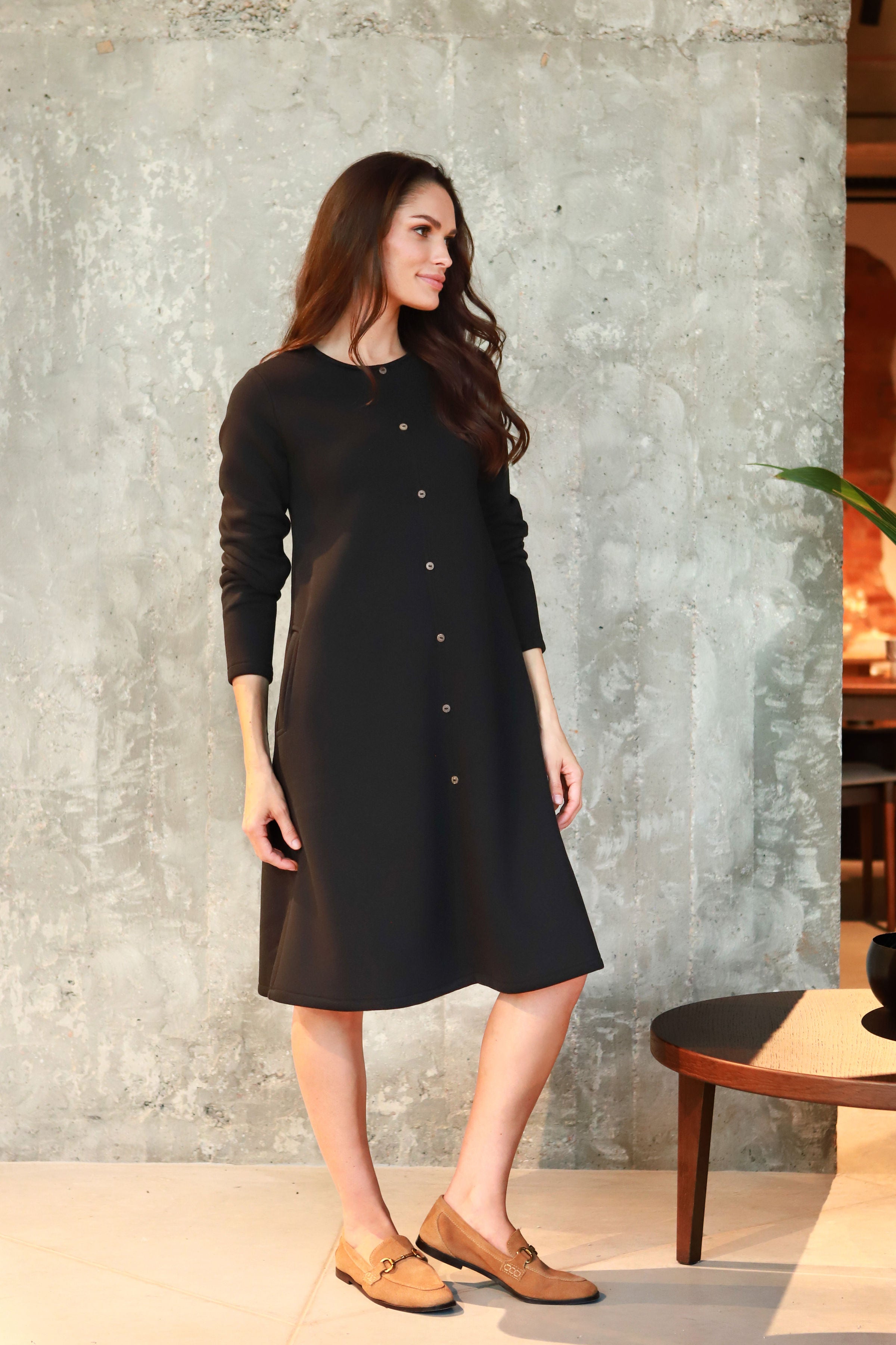 Brushed cotton dress with buttons "MUSKATA" in black