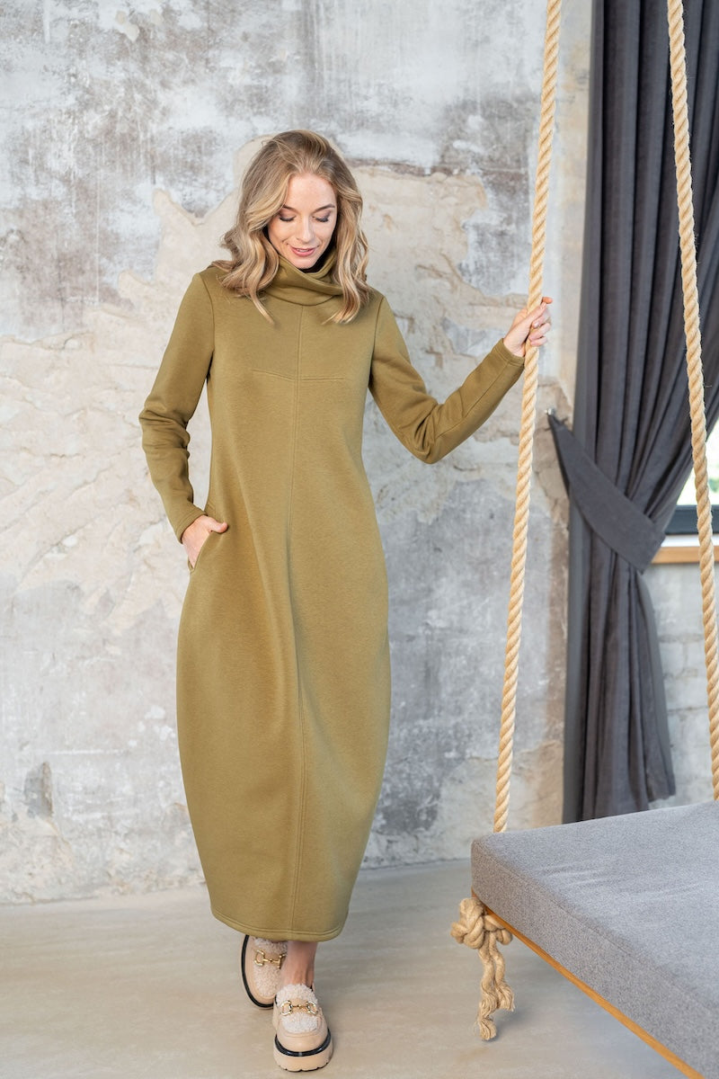 Long casual dress "AURA" moss khaki
