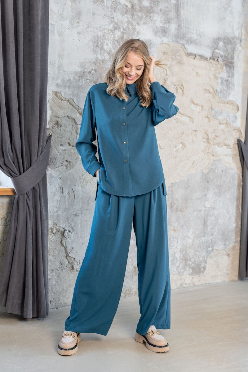 Krepinės viskozės kelnės "NOVA" jūros turkis