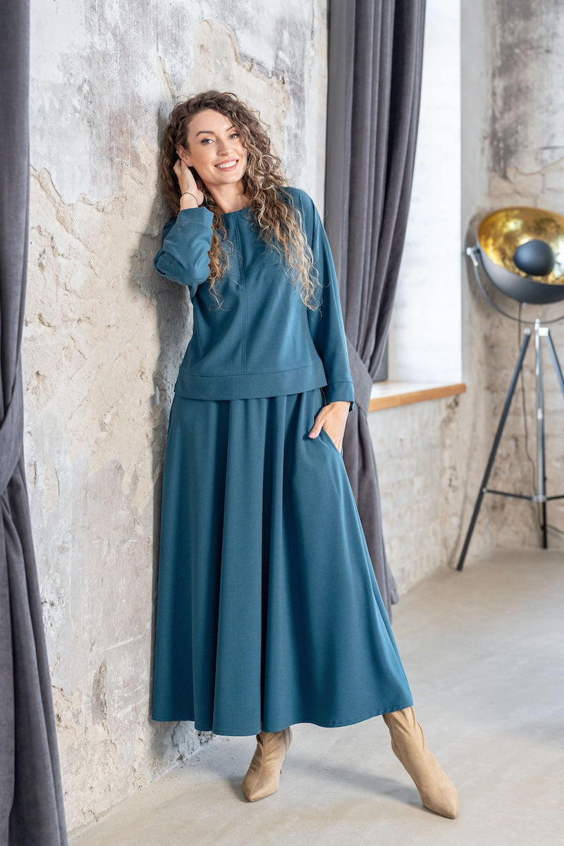 Krepinės viskozės palaidinė "ELVA" jūros turkis