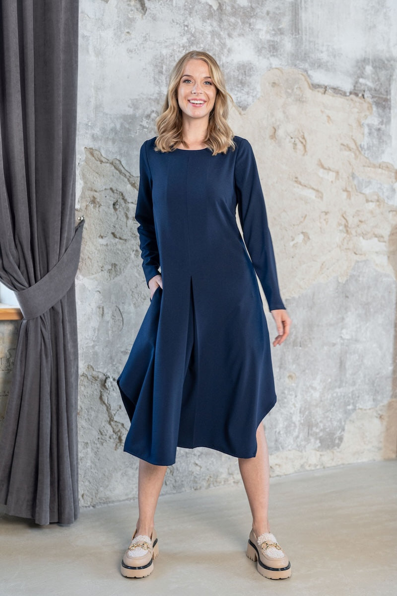 Krepinės viskozės suknelė su kloste "MYSTICA" t. mėlyna