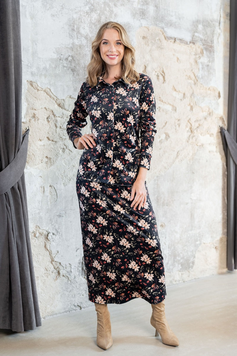 Veliūriniai marškiniai  "REVERIE" gėlių rašto