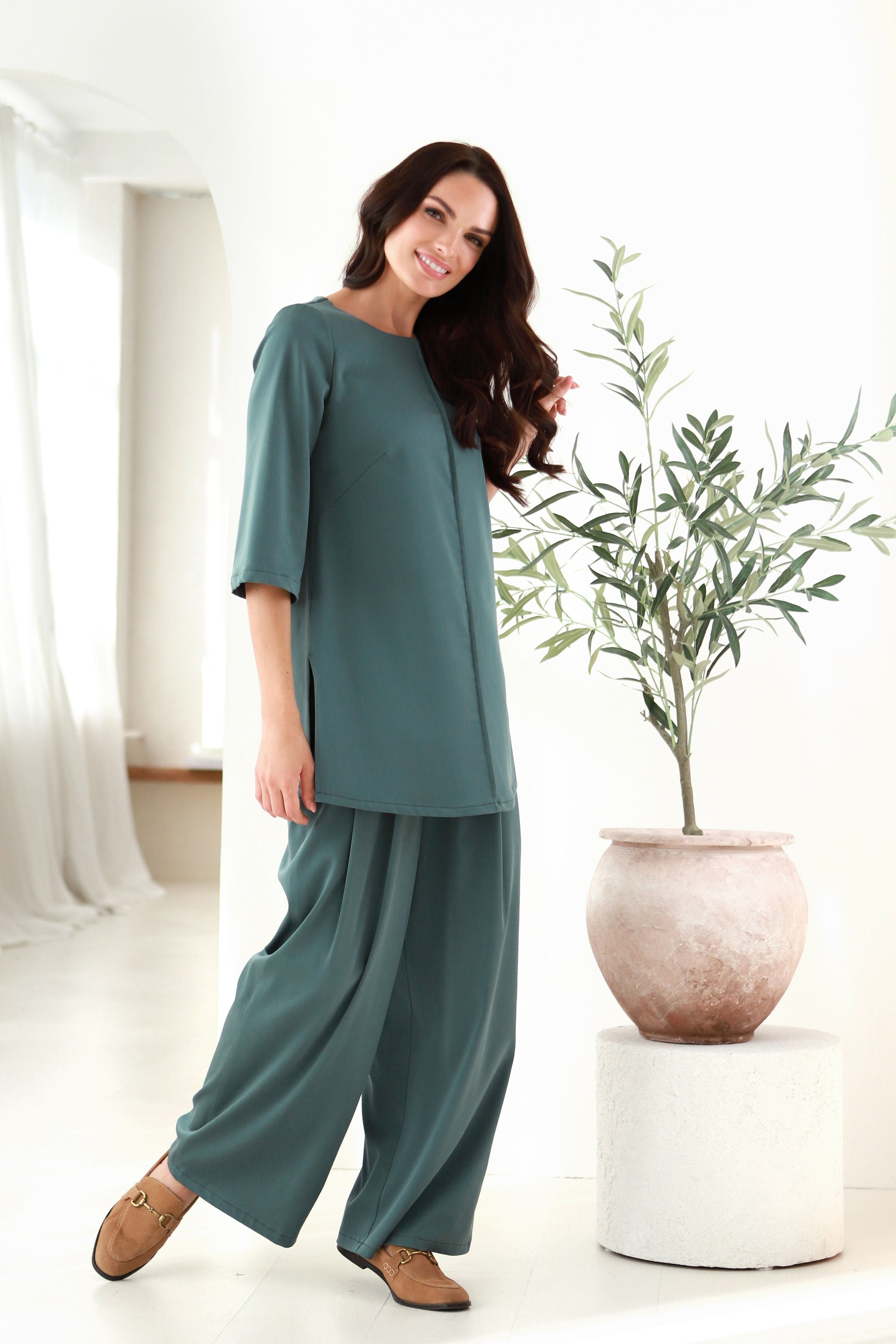 Tunika „SAULĖJA“ eukalipto žalia