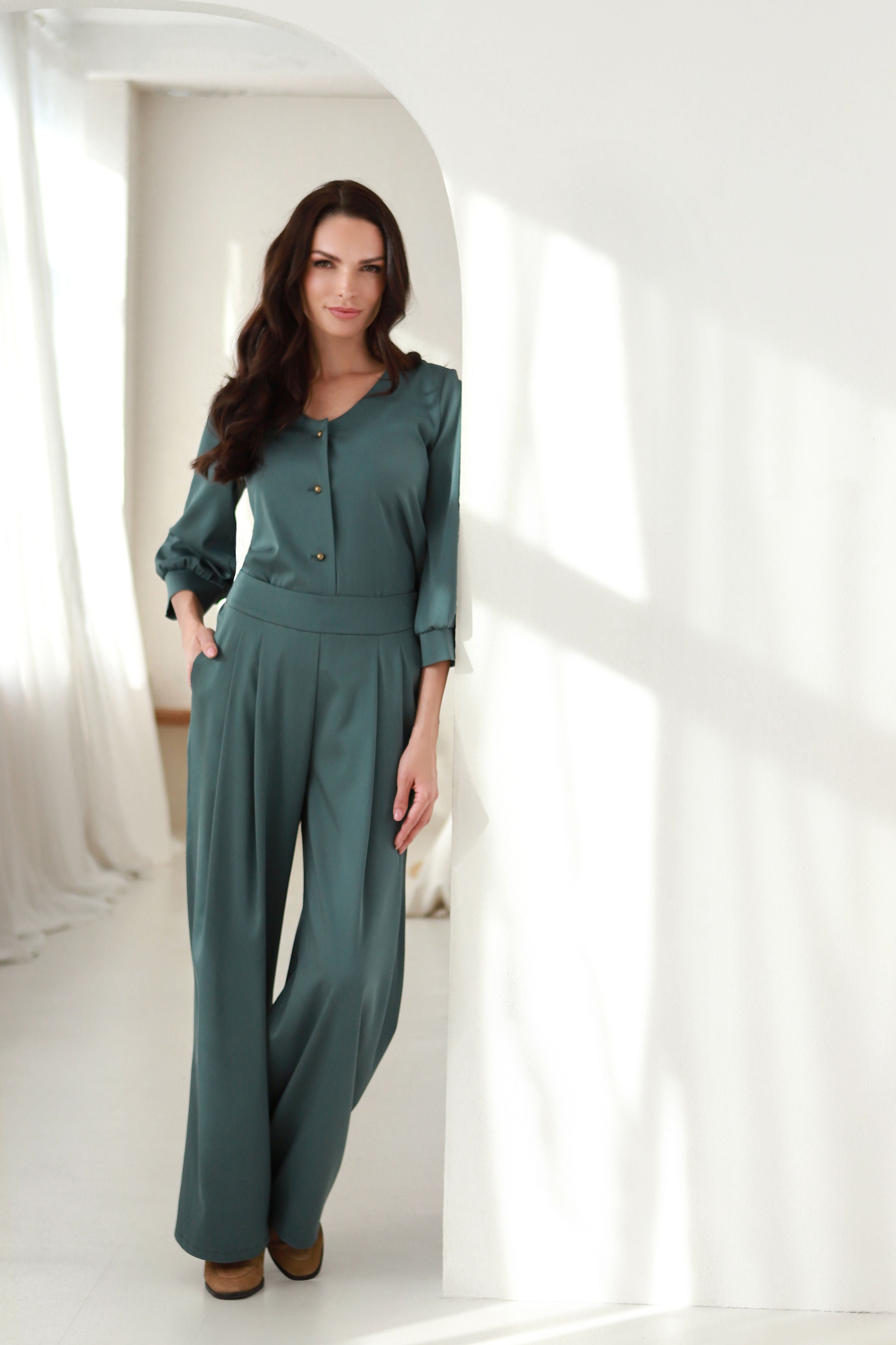 Marškiniai „AUŠRA“ eukalipto žalia