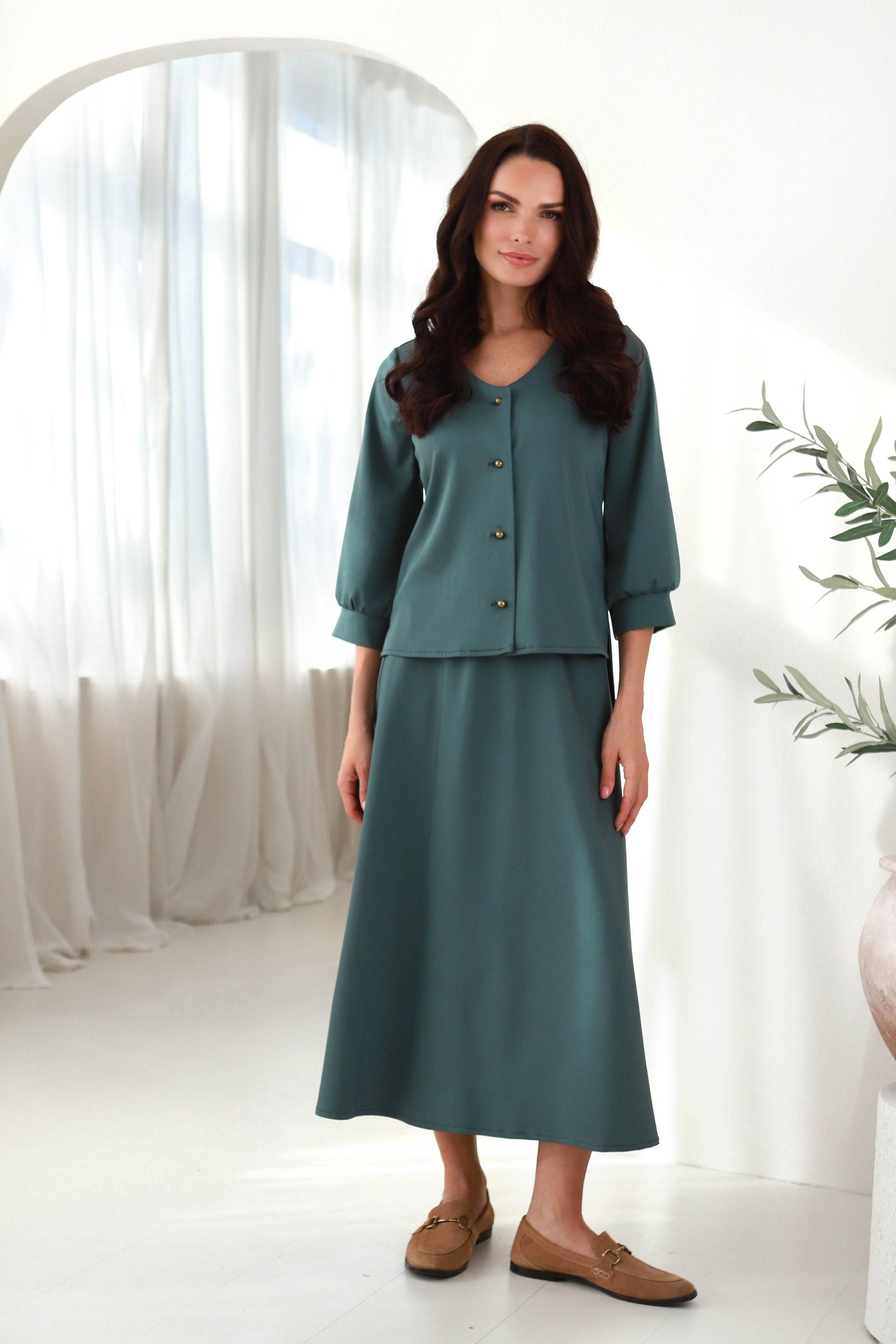 Marškiniai „AUŠRA“ eukalipto žalia