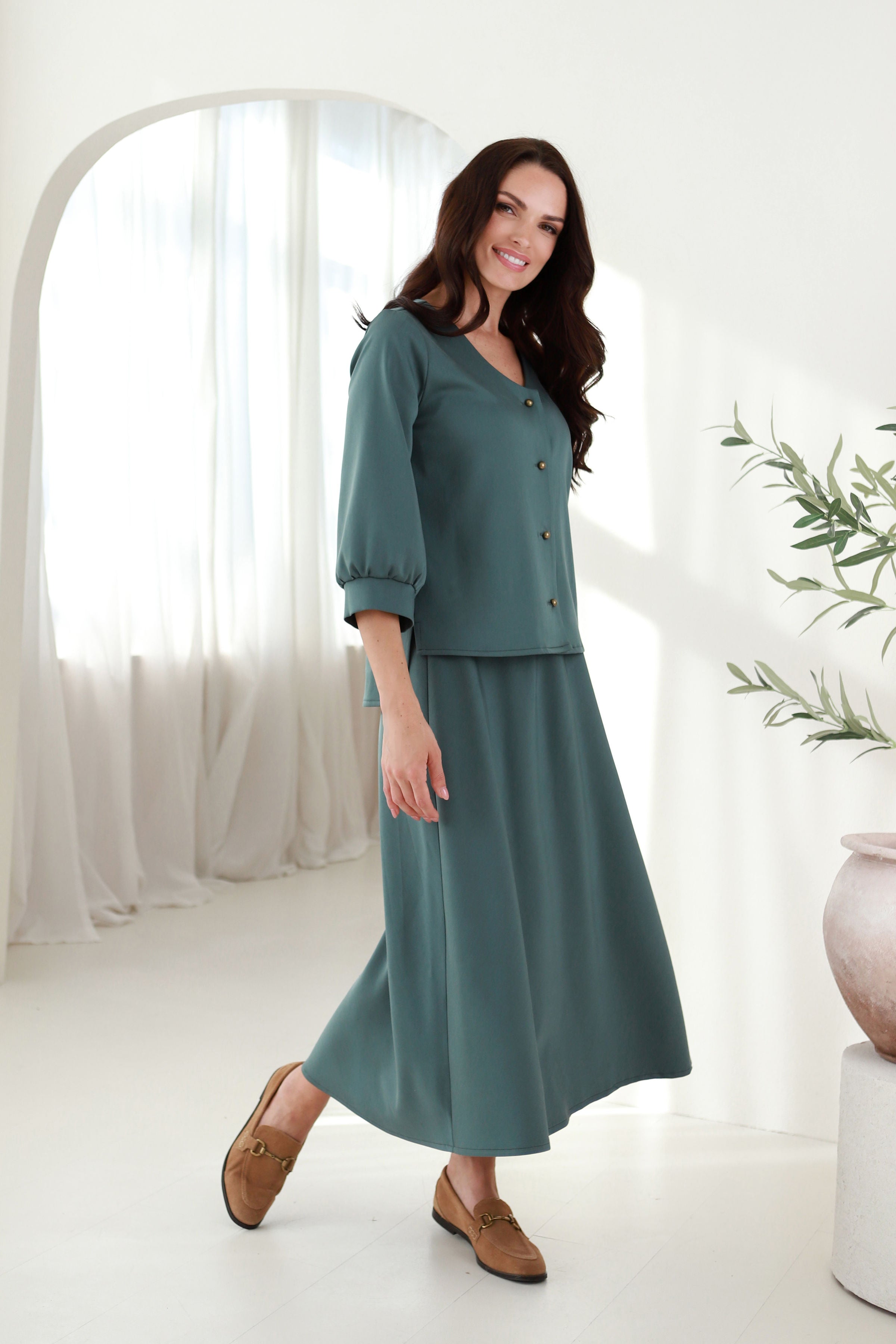 Marškiniai „AUŠRA“ eukalipto žalia