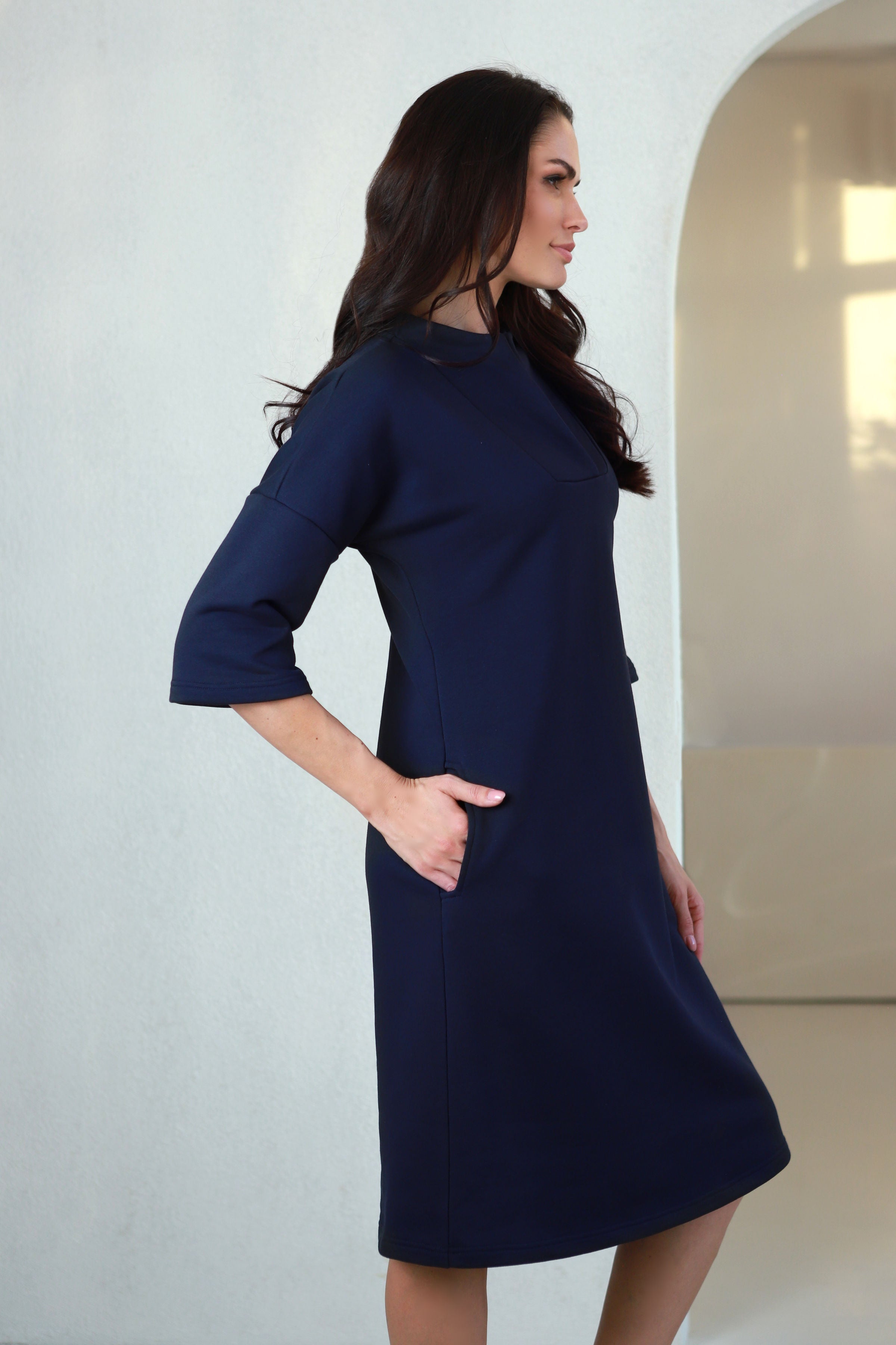 Trumpa suknelė „LAISVĖ" tamsi mėlyna