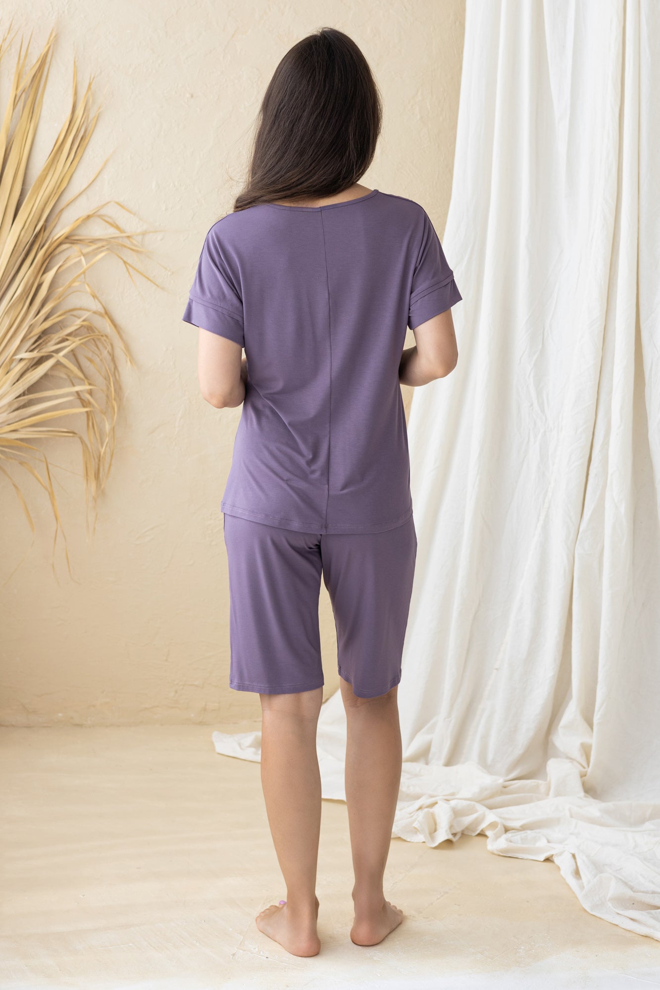 Viscose pajamas with breeches "KLASIC" eggplant