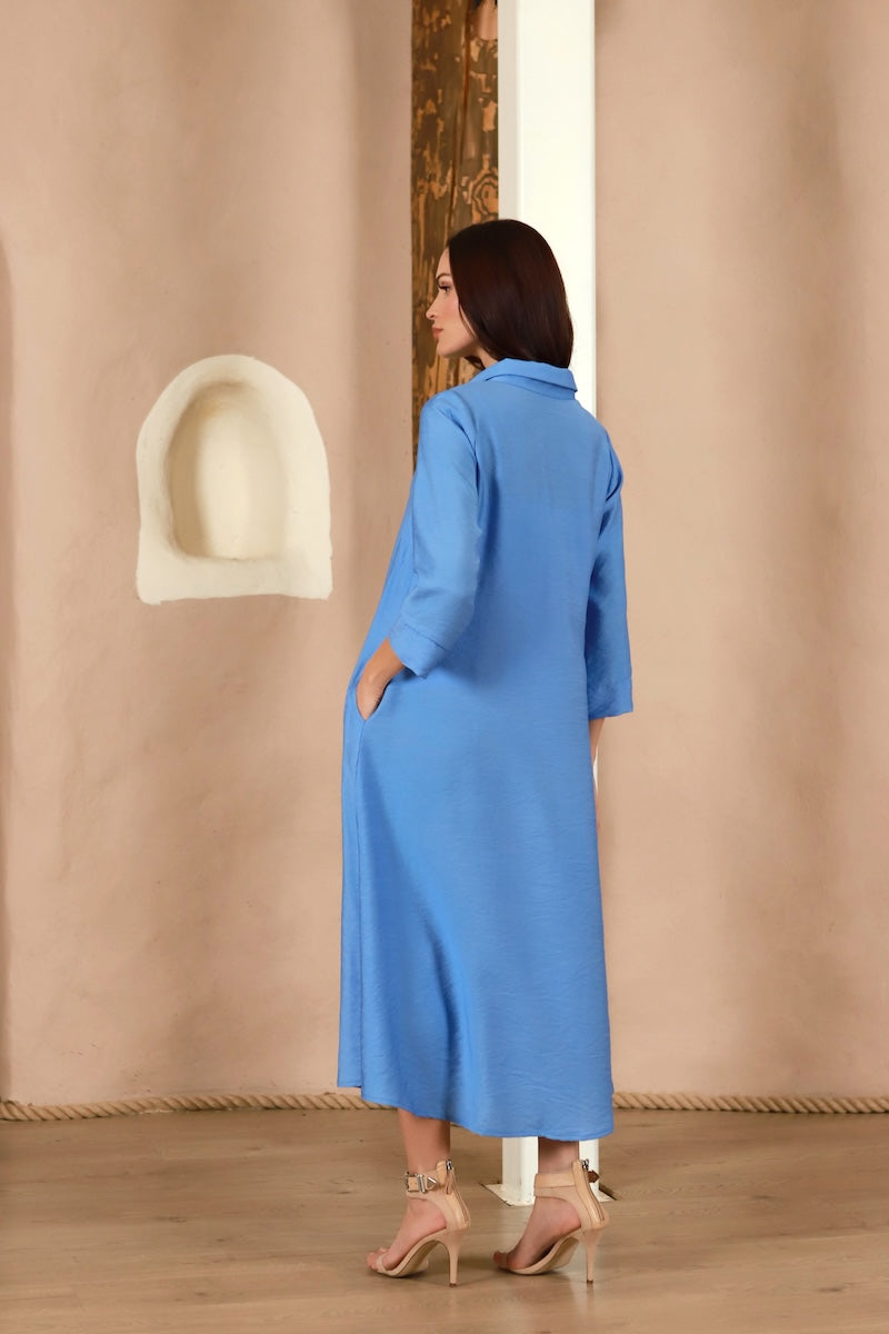 Long viscose shirt dress "DOLCEZZA" light blue