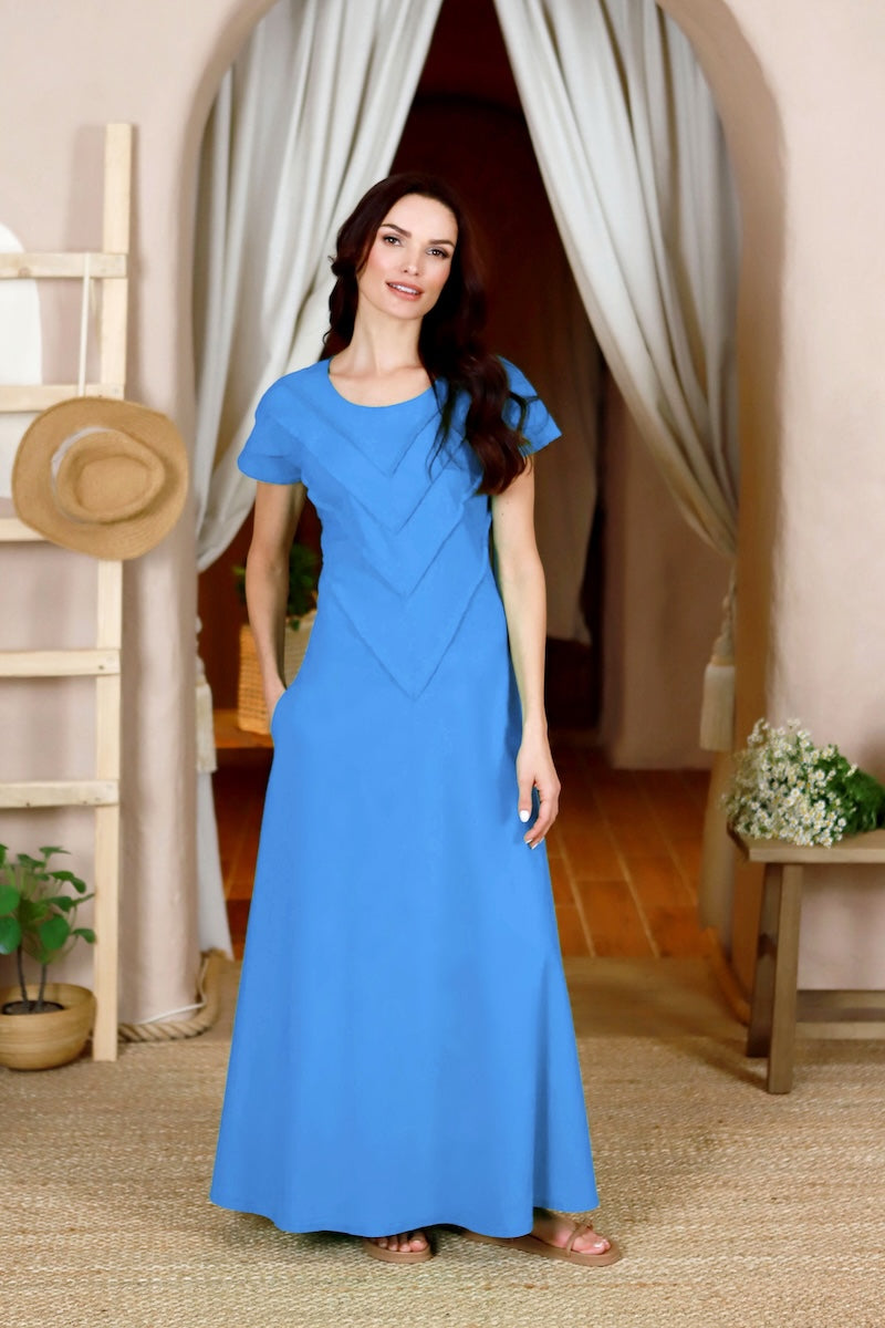 Long stretch linen dress "INCANTO" light blue Lega Long stretch linen dress "INCANTO" light blue Lega