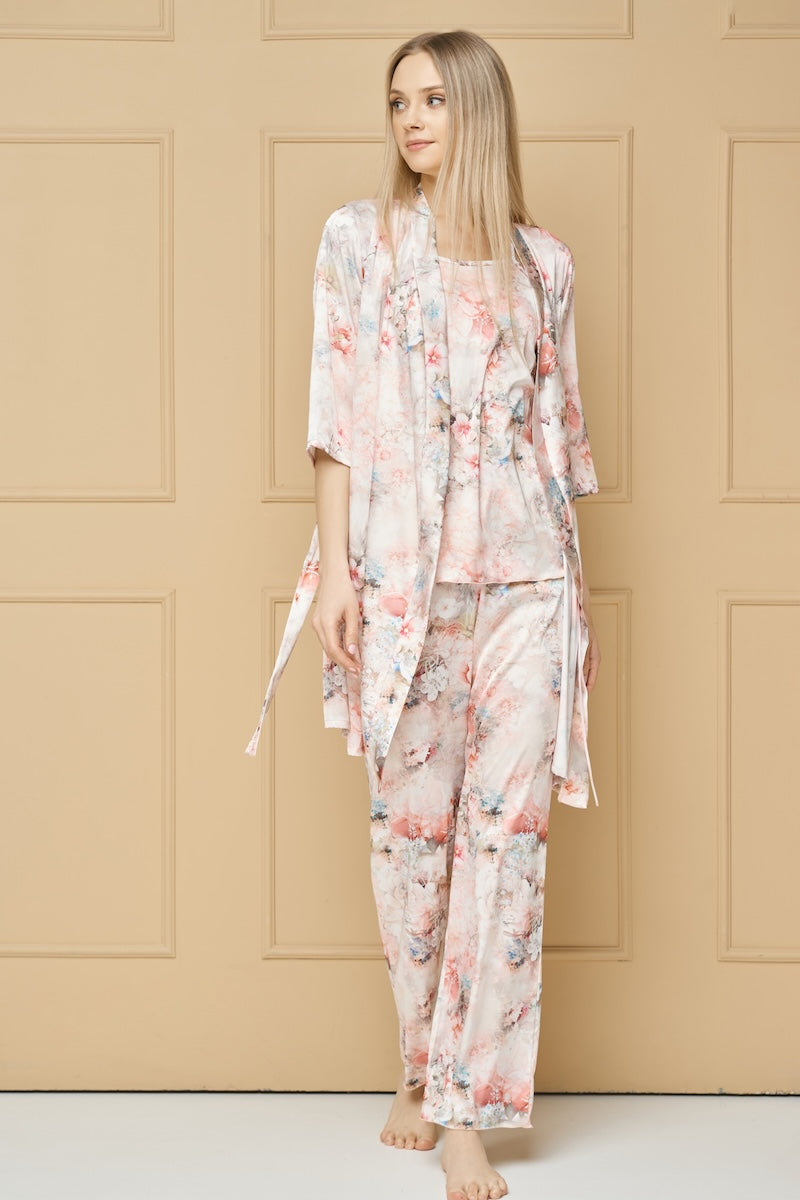 Printed satin pajamas with long pants "NOBILE" pastel