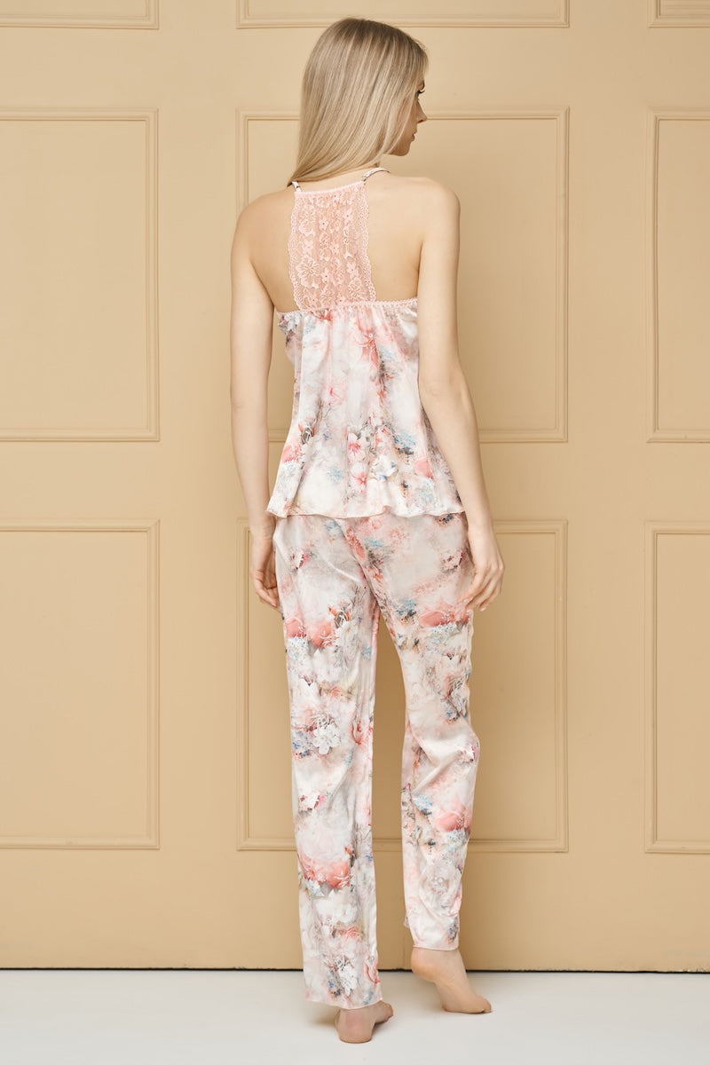 Printed satin pajamas with long pants "NOBILE" pastel