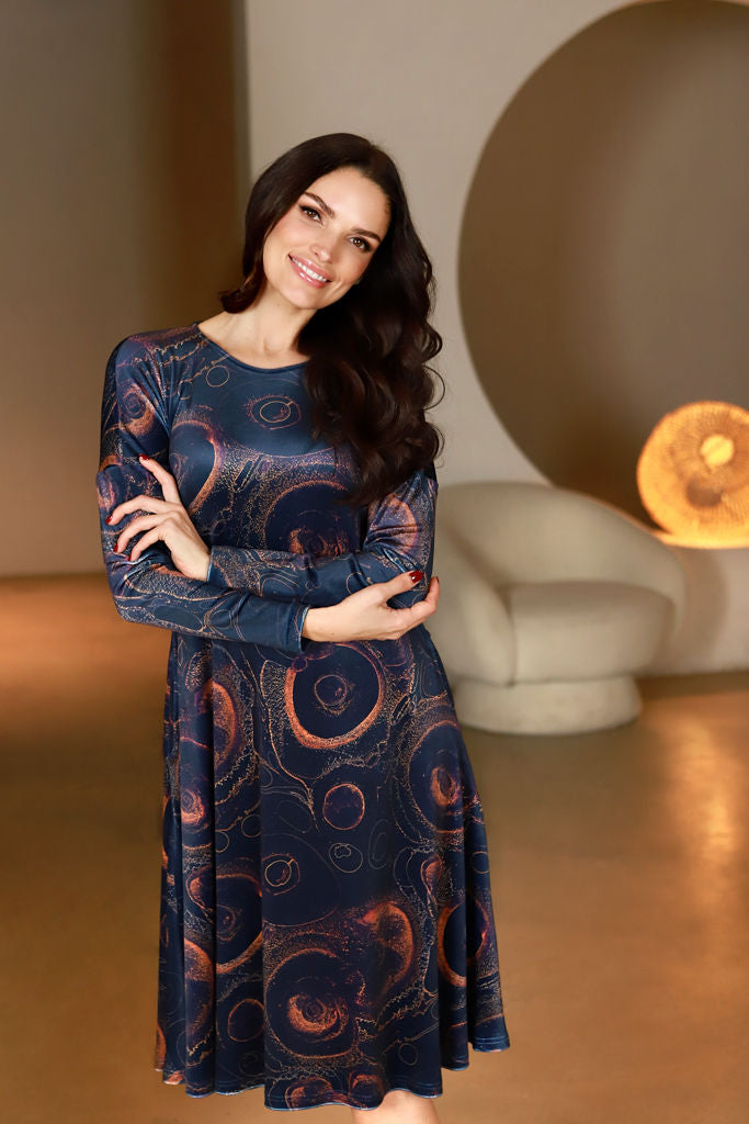 Trumpa veliūrinė suknelė "ORBITA" žvaigždynų mėlyna