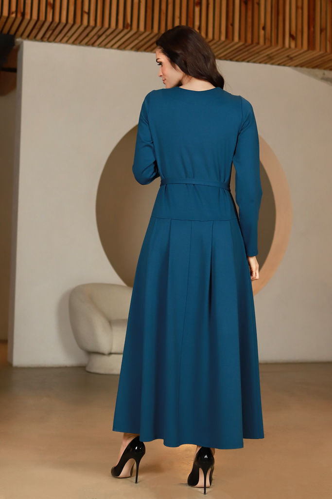 Trikotažinė ilga suknelė „VAKARĖ“ tamsi vandenyno