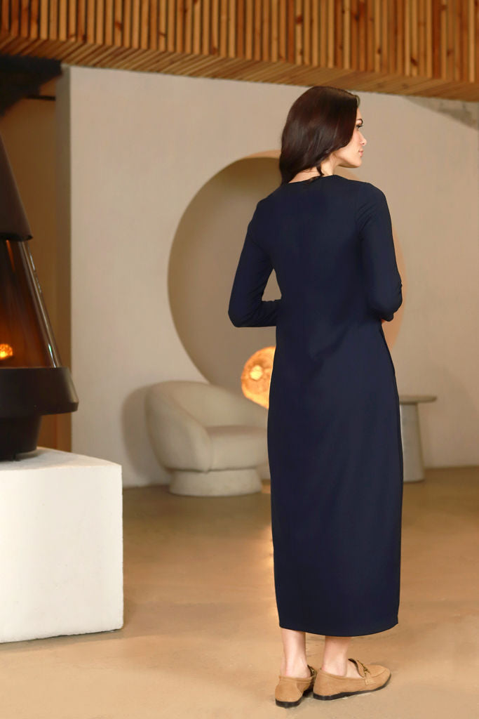 Suknelė su sagutėmis „BANGA“ gili mėlyna