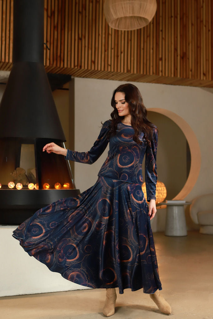 Marginta veliūro palaidinė "KOMETA" žvaigždynų mėlyna