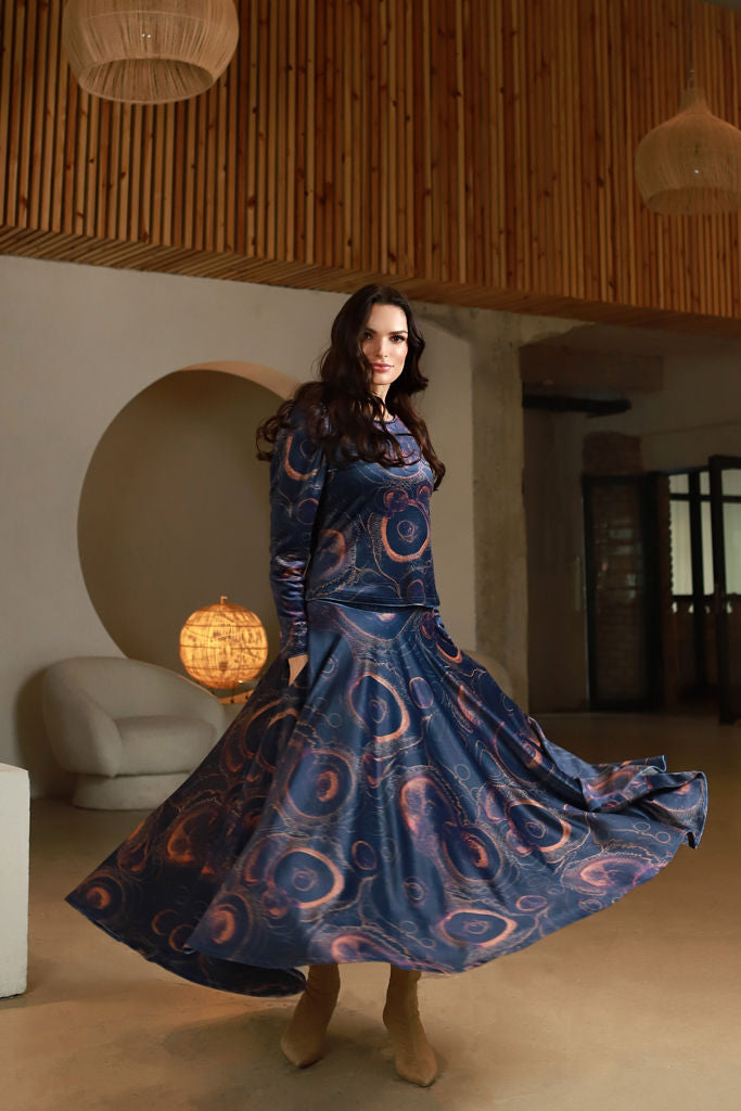 Margintas veliūro sijonas "MARSAS" žvaigždynų mėlyna