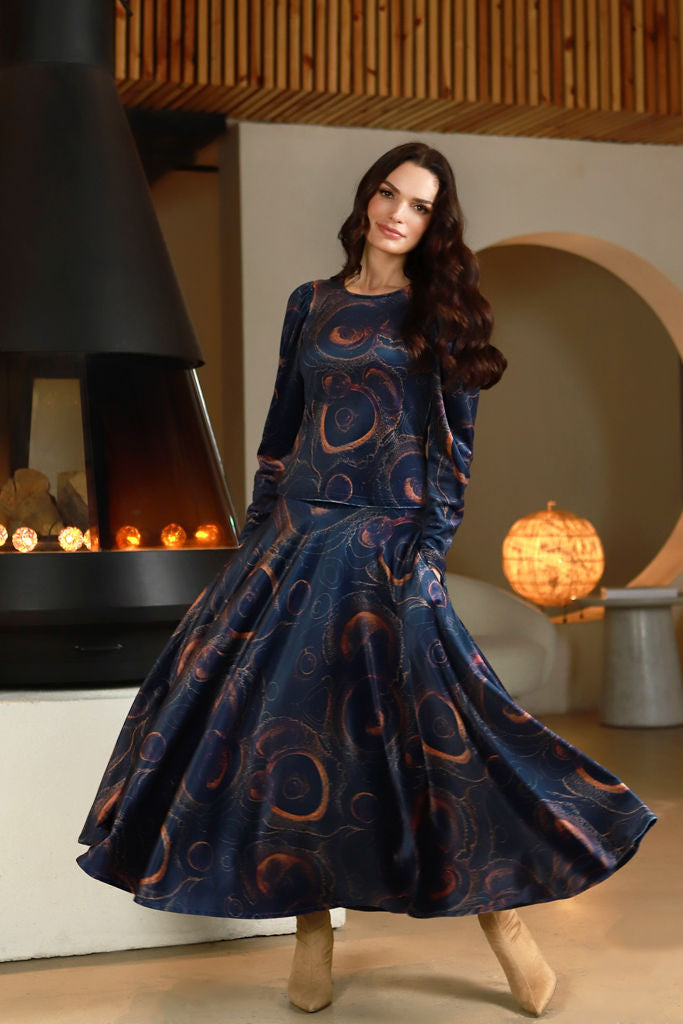 Margintas veliūro sijonas "MARSAS" žvaigždynų mėlyna