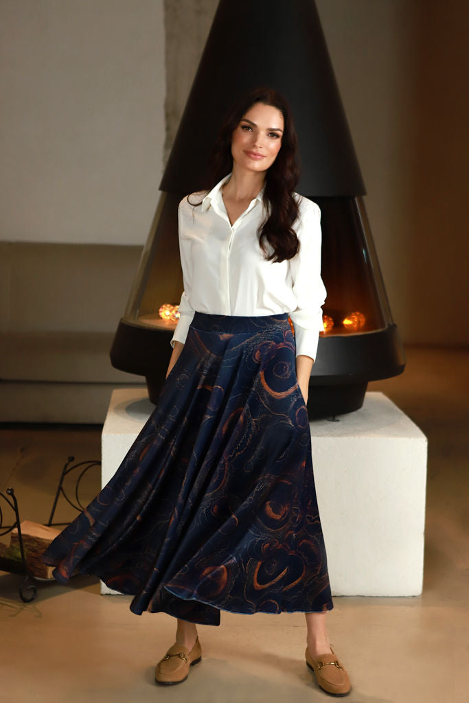 Margintas veliūro sijonas "MARSAS" žvaigždynų mėlyna