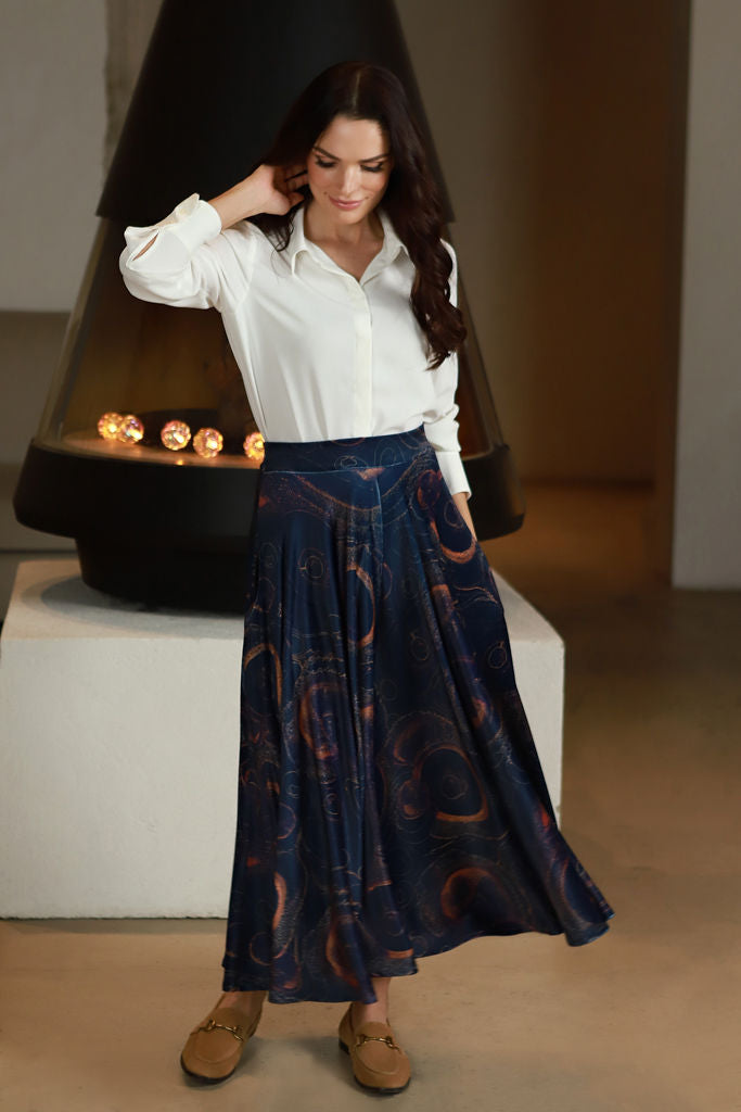 Margintas veliūro sijonas "MARSAS" žvaigždynų mėlyna