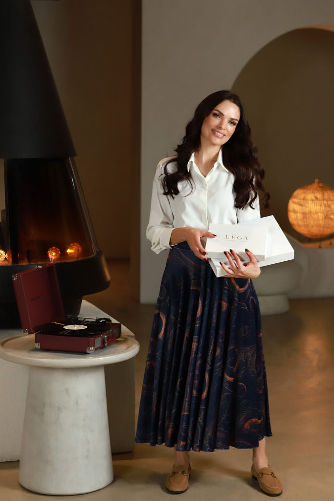 Margintas veliūro sijonas "MARSAS" žvaigždynų mėlyna