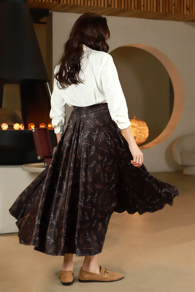 Margintas veliūro sijonas "MARSAS" lapai šokolade