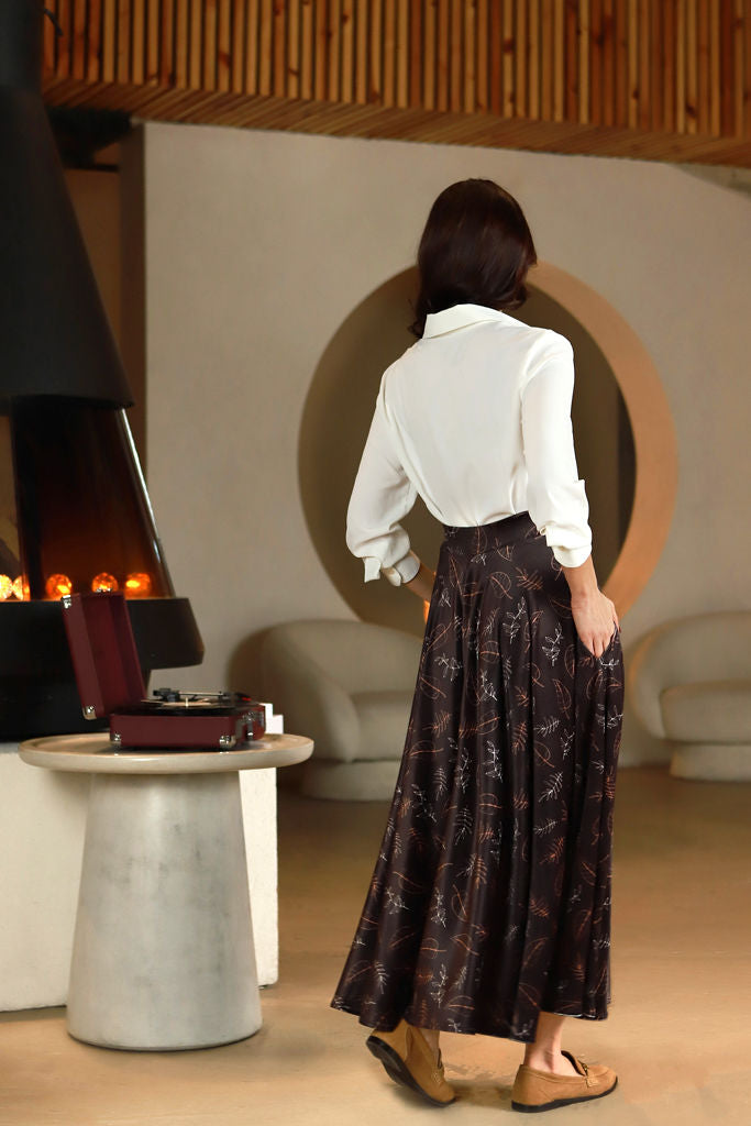 Margintas veliūro sijonas "MARSAS" lapai šokolade