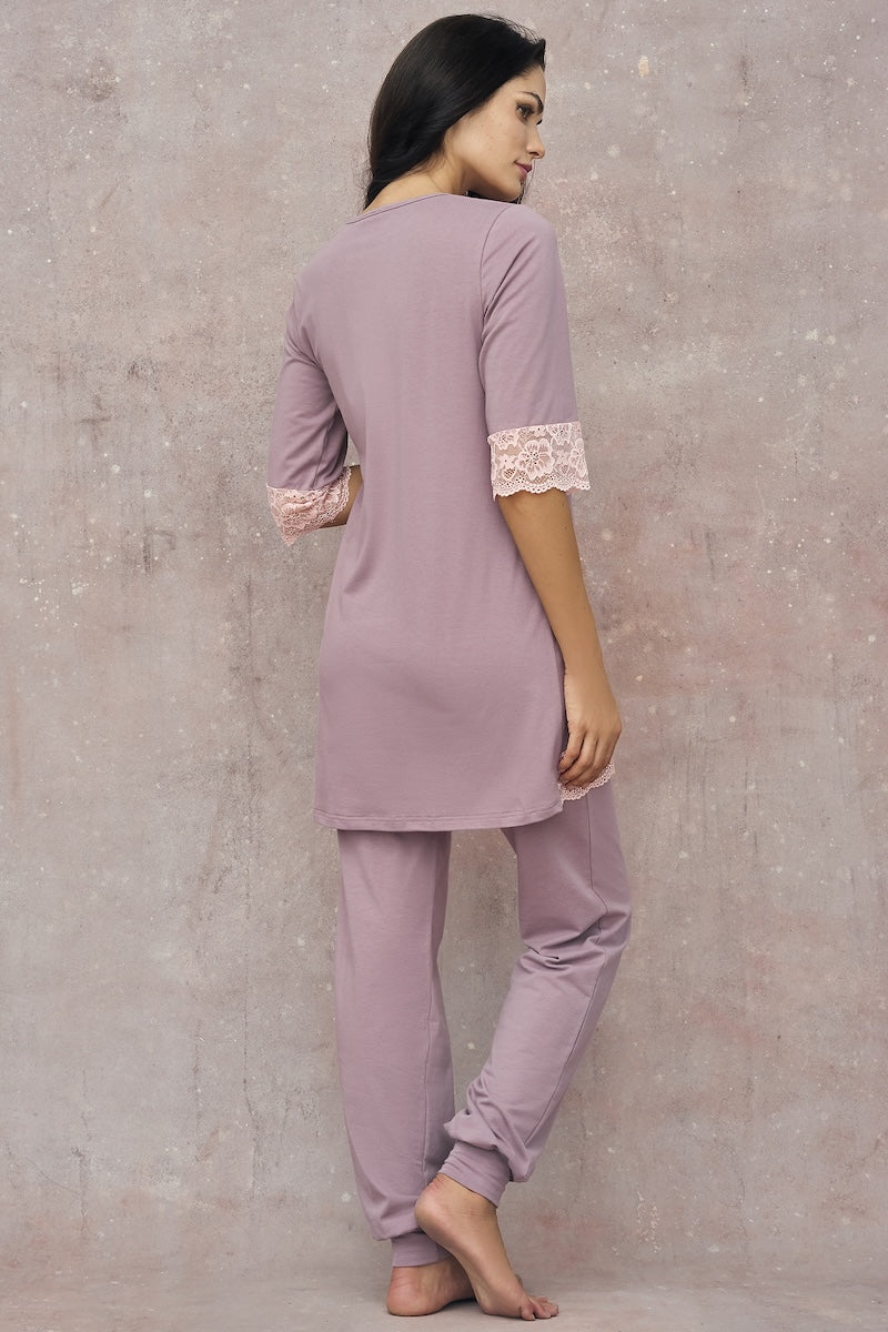 Cotton long-sleeved pajamas "FASCINA" coffee pink