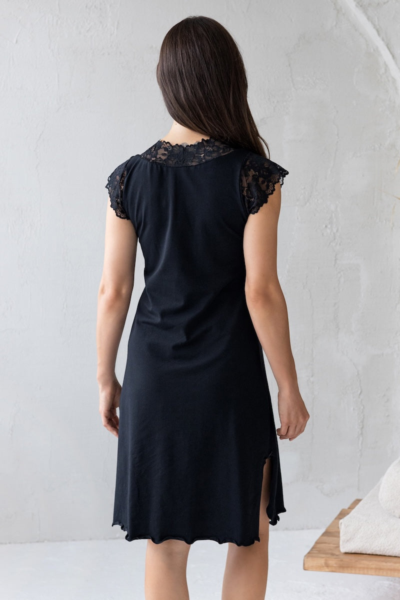 Cotton nightgowns with lace "DOLCEZZA" black
