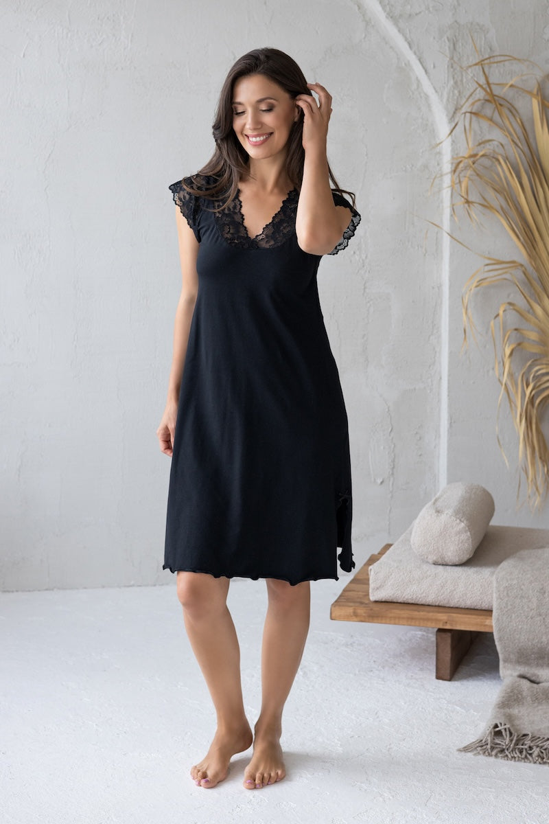 Cotton nightgowns with lace "DOLCEZZA" black