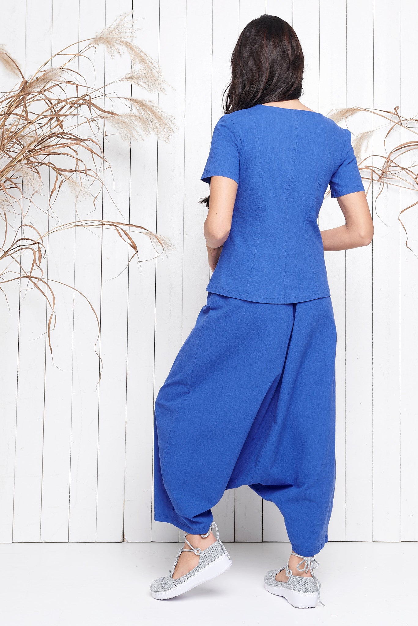 Linen blouse with short sleeves "LINDRA" royal blue