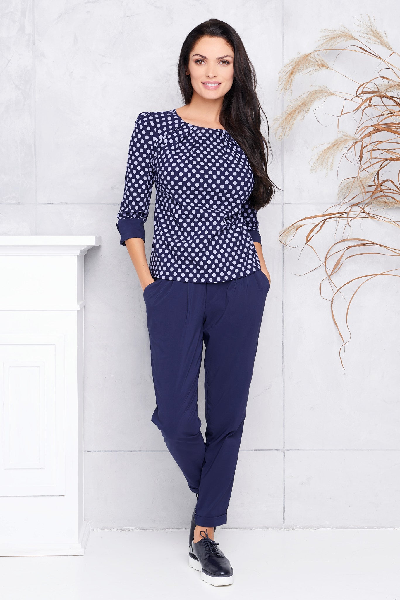 Blouse with half sleeves "VALENI" blue bubbles