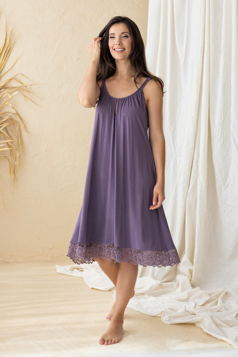 Nightgowns with open back "VENEZIA" eggplant