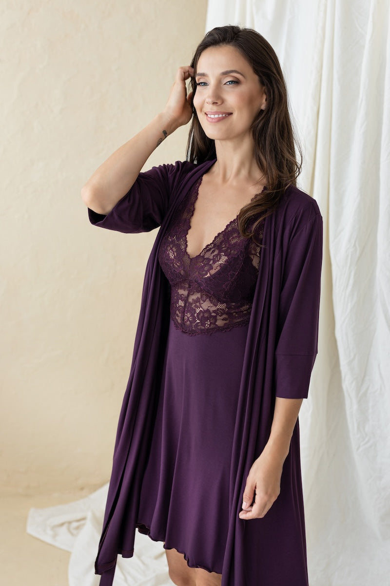 Nightgowns with lace "CLARENTE" dark garnet