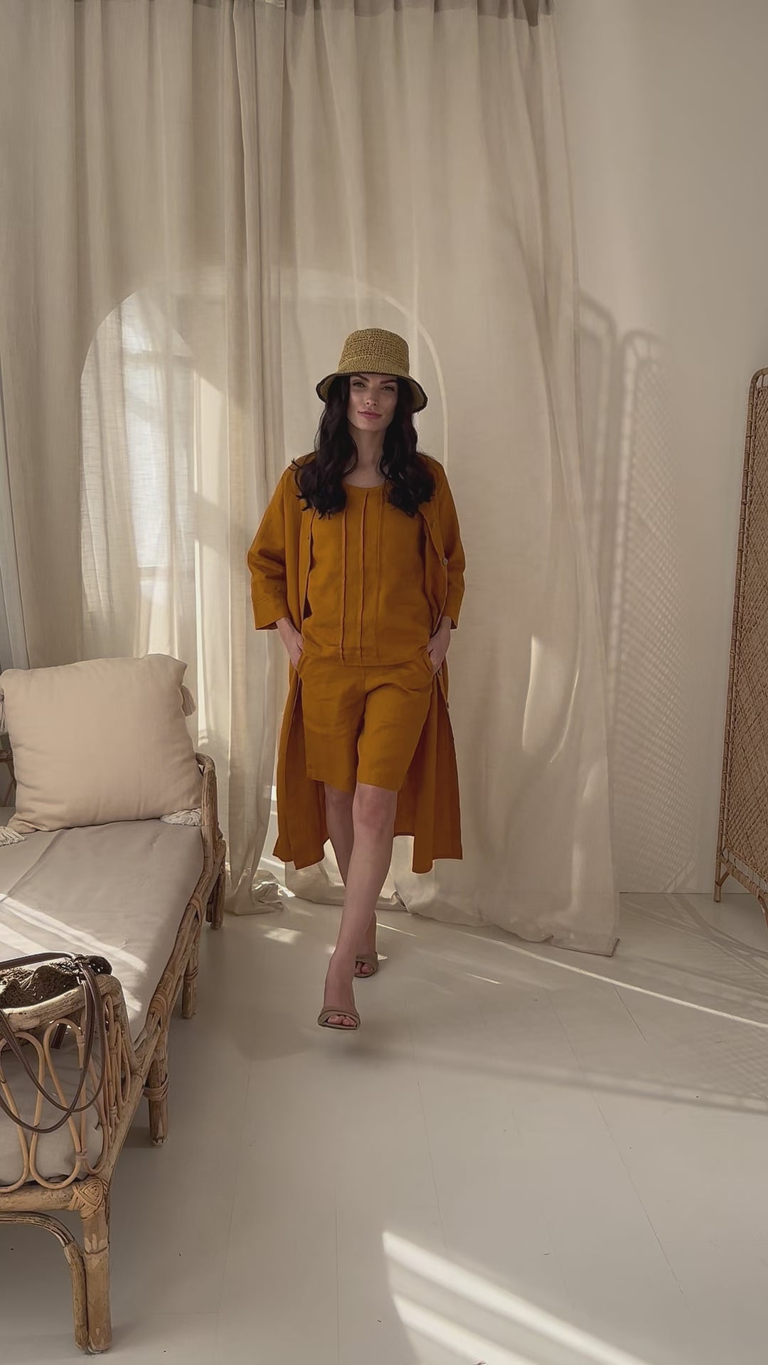 Long shirt “KRANTAS” ochre