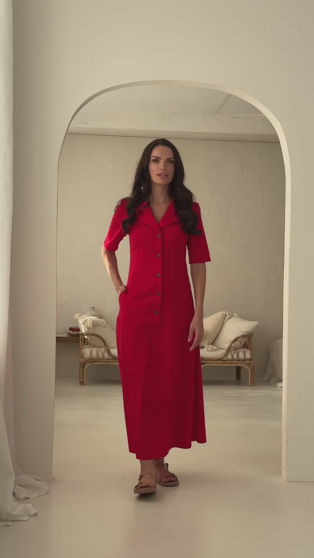 Dress “RIVIERA” in berry red