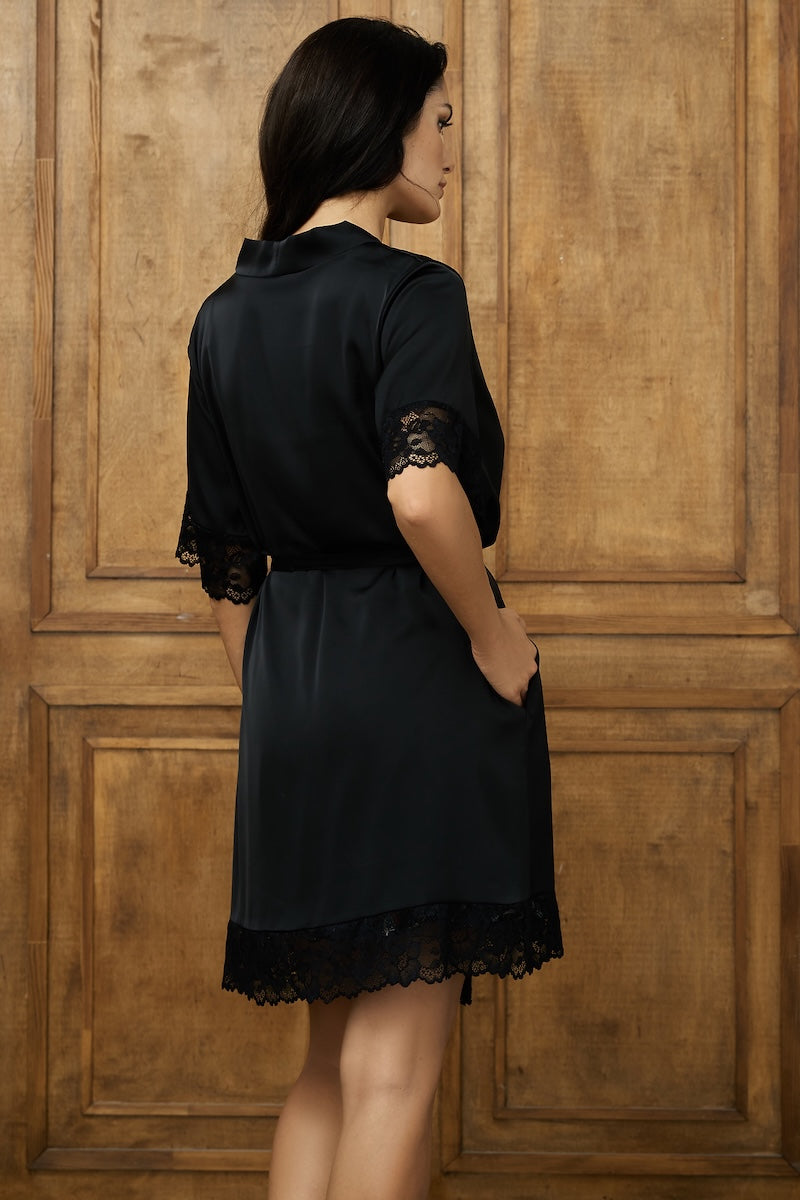 Satin bathrobe "IDEZZA" black