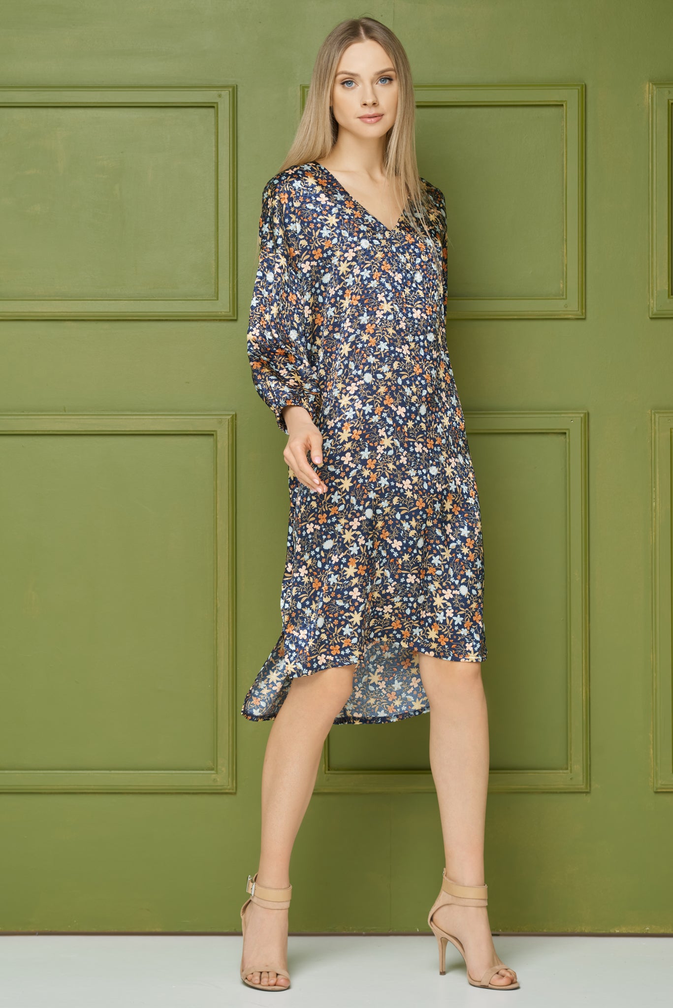 Printed satin dress "LARELA" floral print