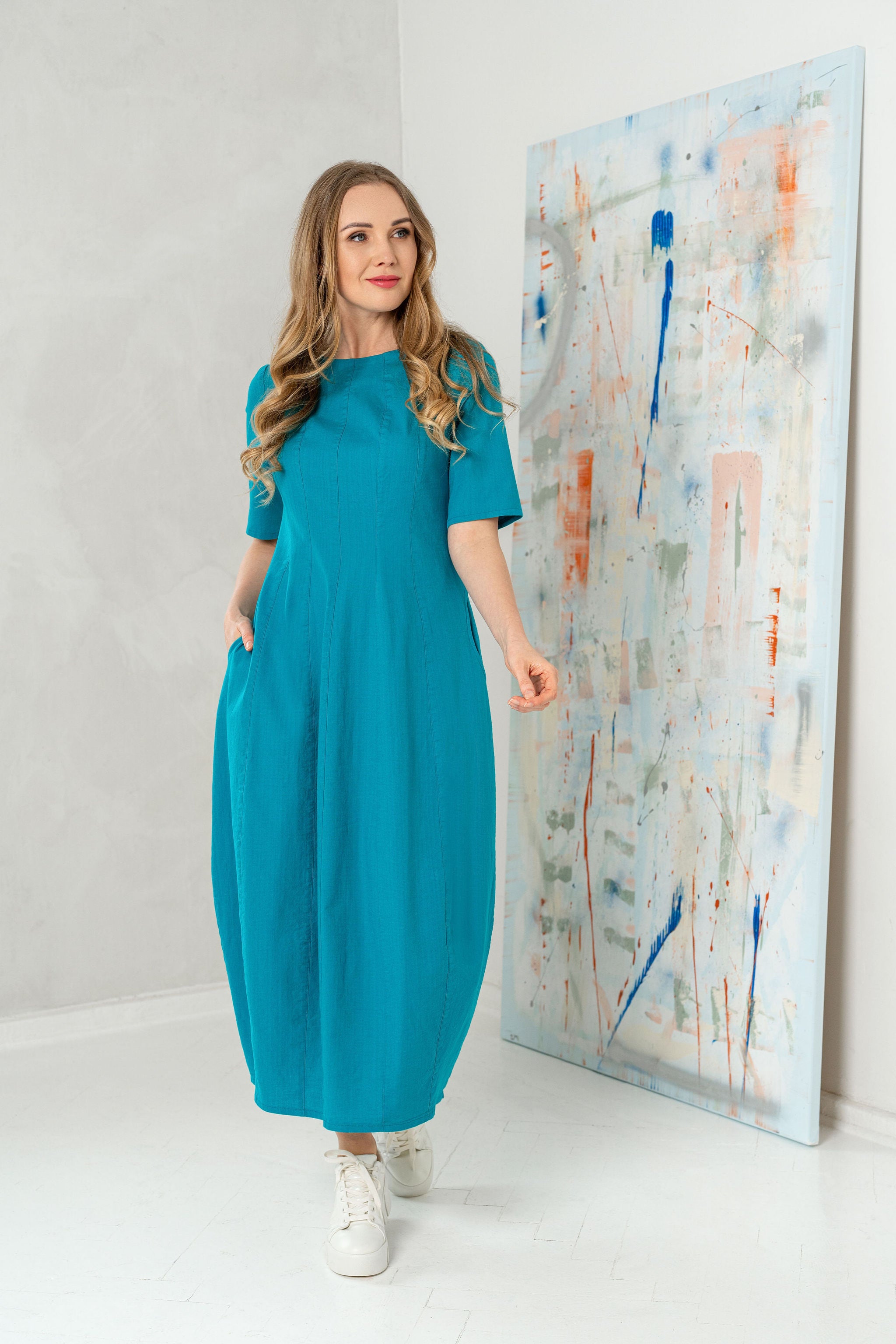 Ilga lininė suknelė "ELZA" turkio